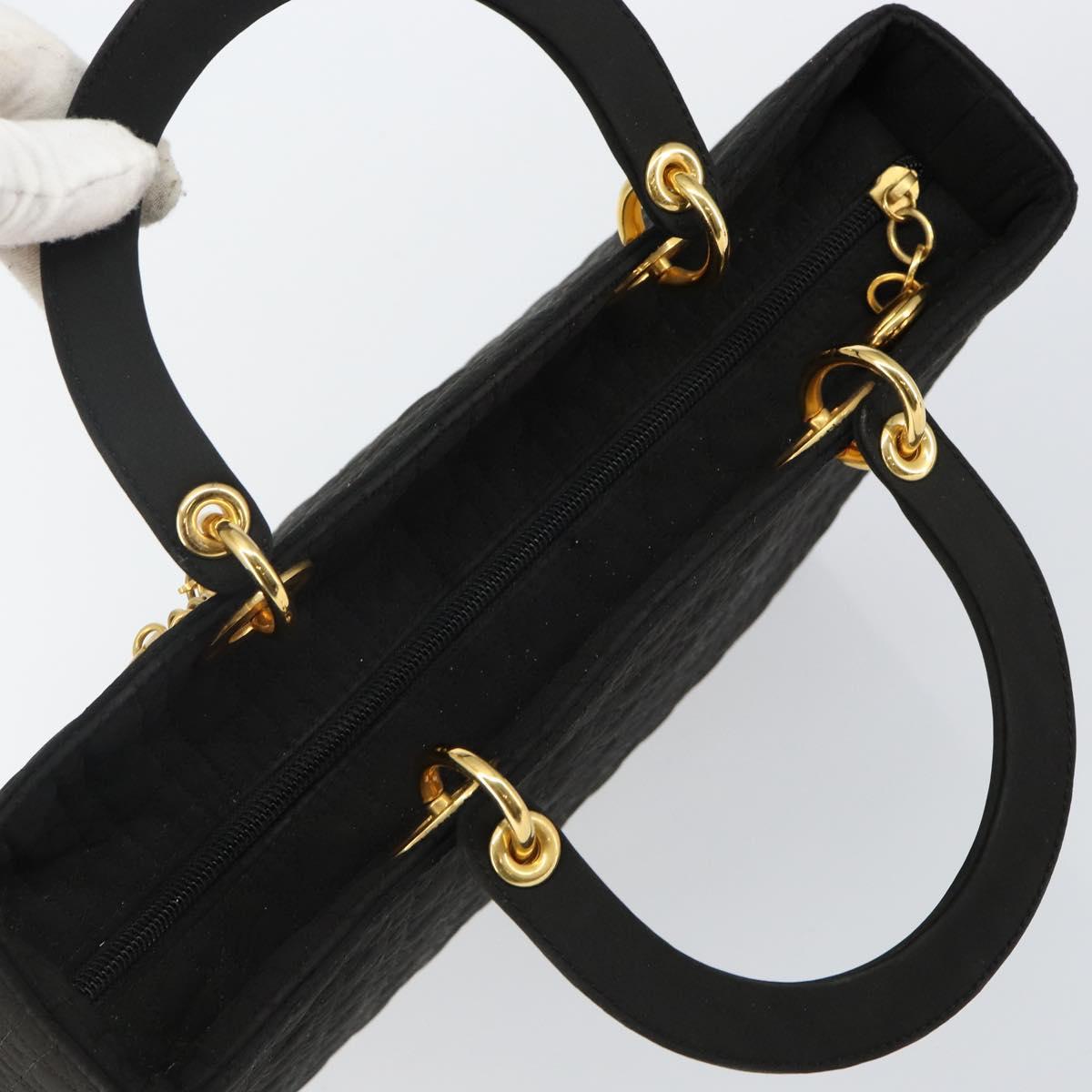Christian Dior Canage Hand Bag Nylon Black Gold Auth bs29101