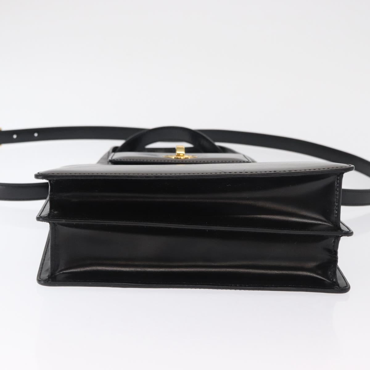 BVLGARI Hand Bag Leather 2way Gold Black Auth bs29102