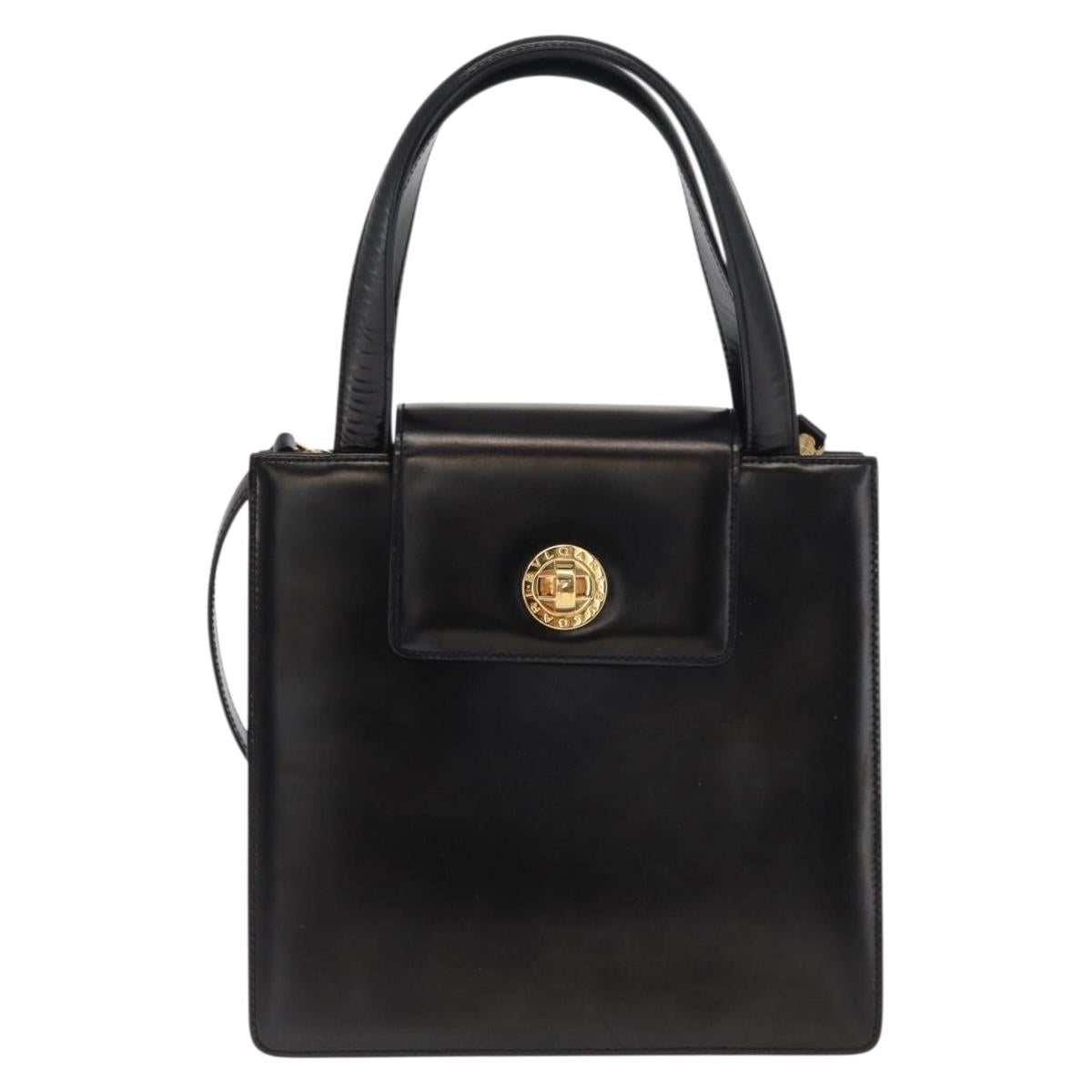 BVLGARI Hand Bag Leather 2way Gold Black Auth bs29102