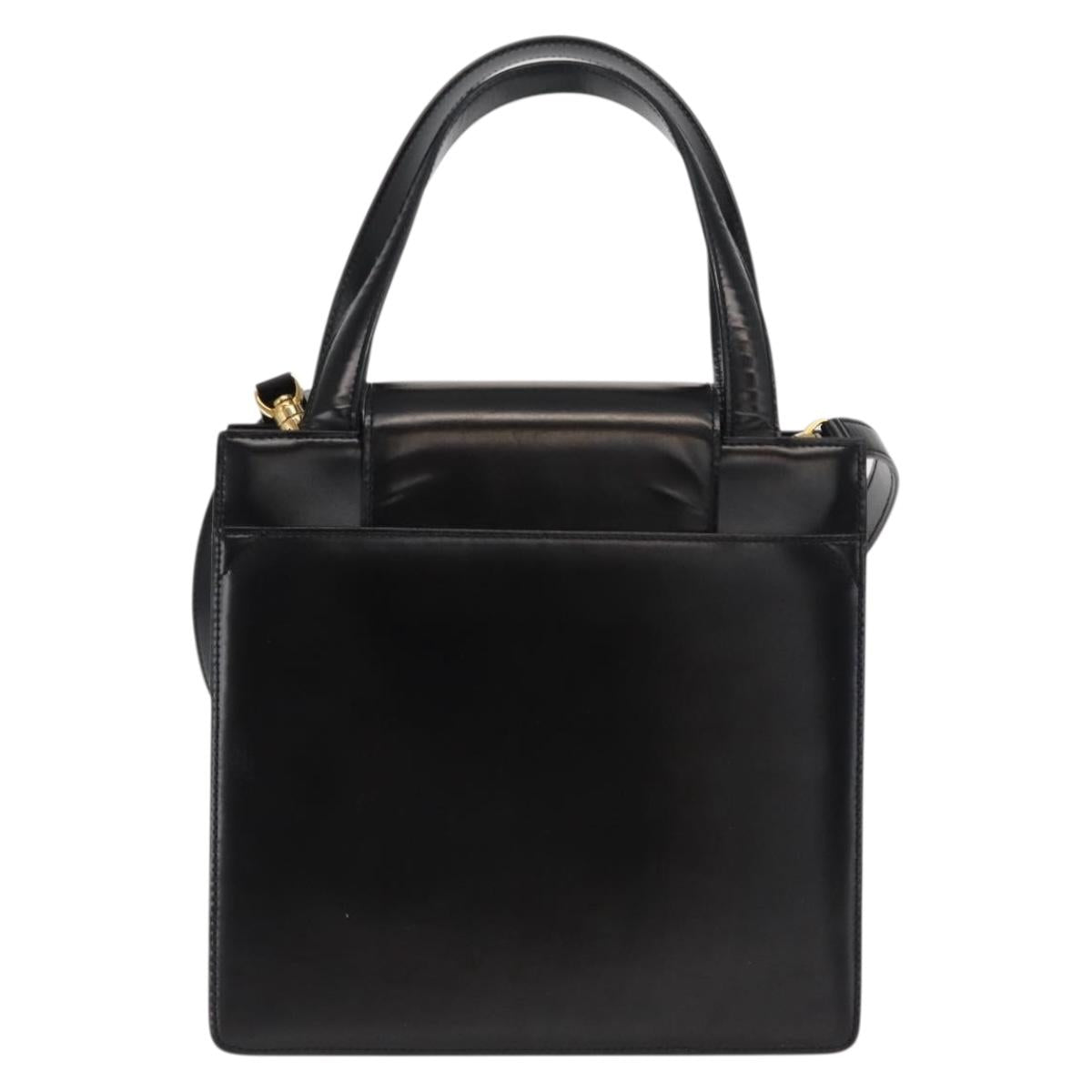 BVLGARI Hand Bag Leather 2way Gold Black Auth bs29102