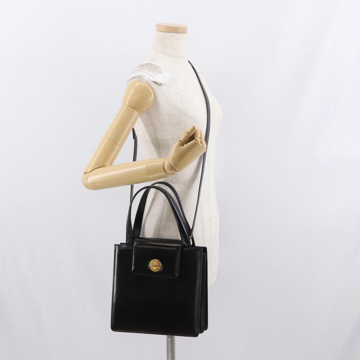 BVLGARI Hand Bag Leather 2way Gold Black Auth bs29102