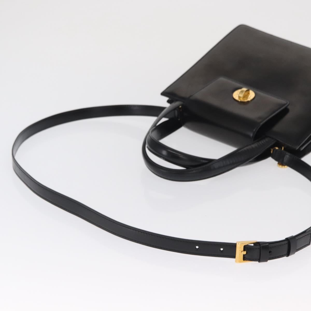 BVLGARI Hand Bag Leather 2way Gold Black Auth bs29102
