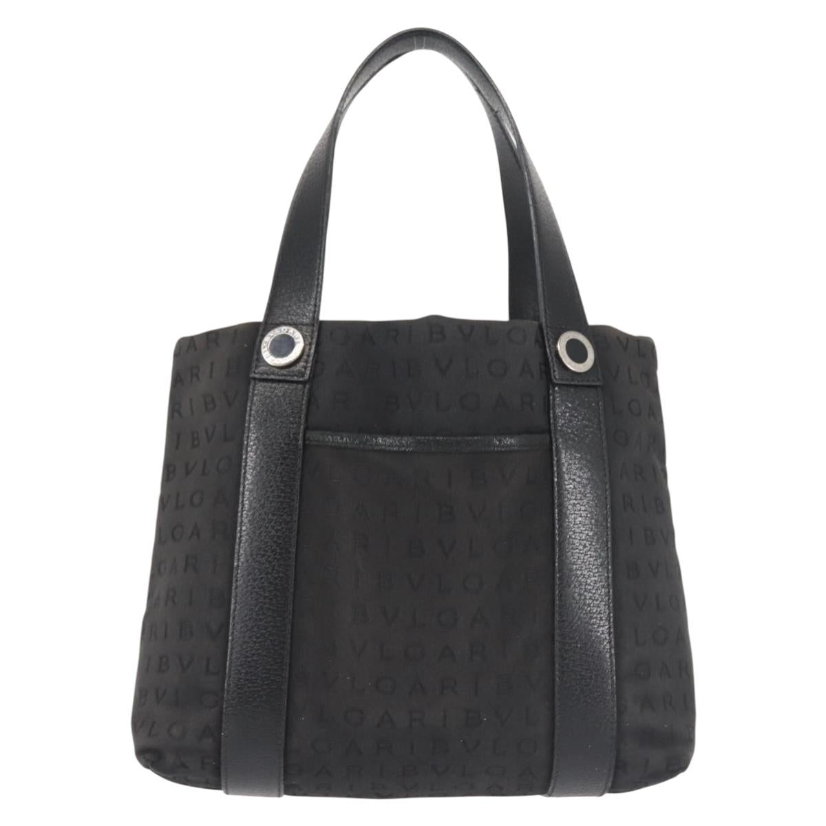 BVLGARI Logo Mania Hand Bag Canvas Black Silver Auth bs29103