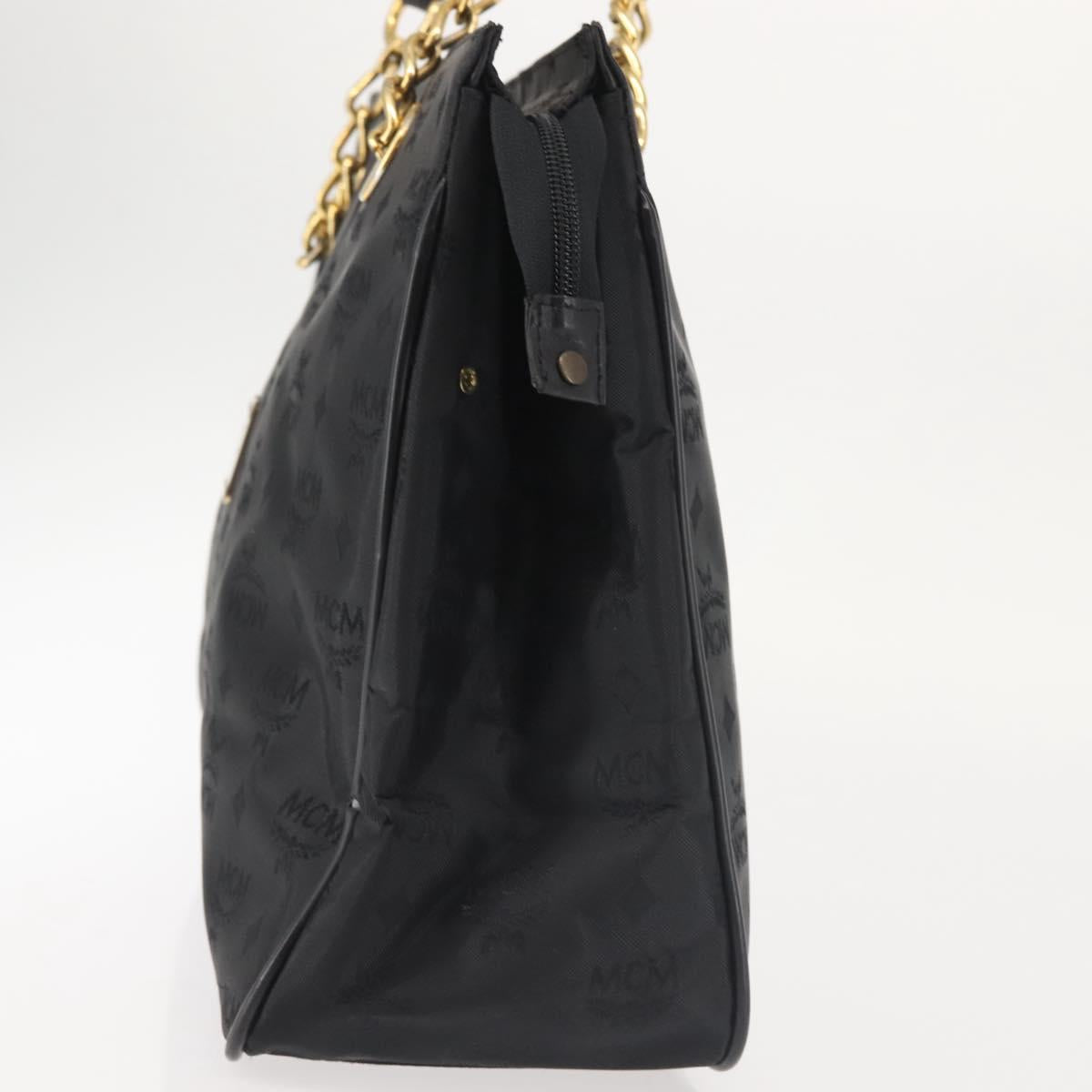 MCM Logogram Vicetos Chain Tote Bag PVC Black Gold Auth bs29106