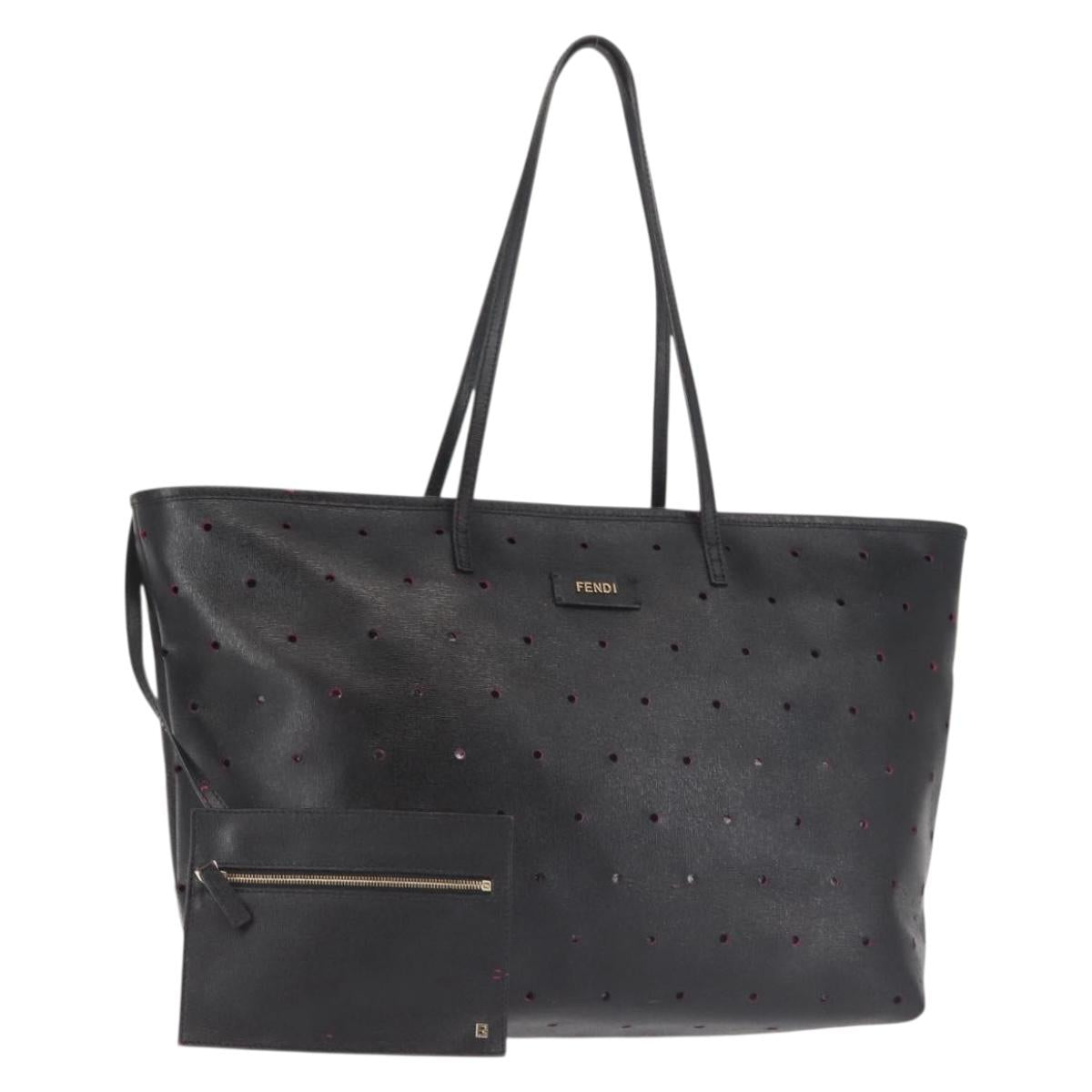 FENDI Tote Bag Leather Black Gold Auth bs29107