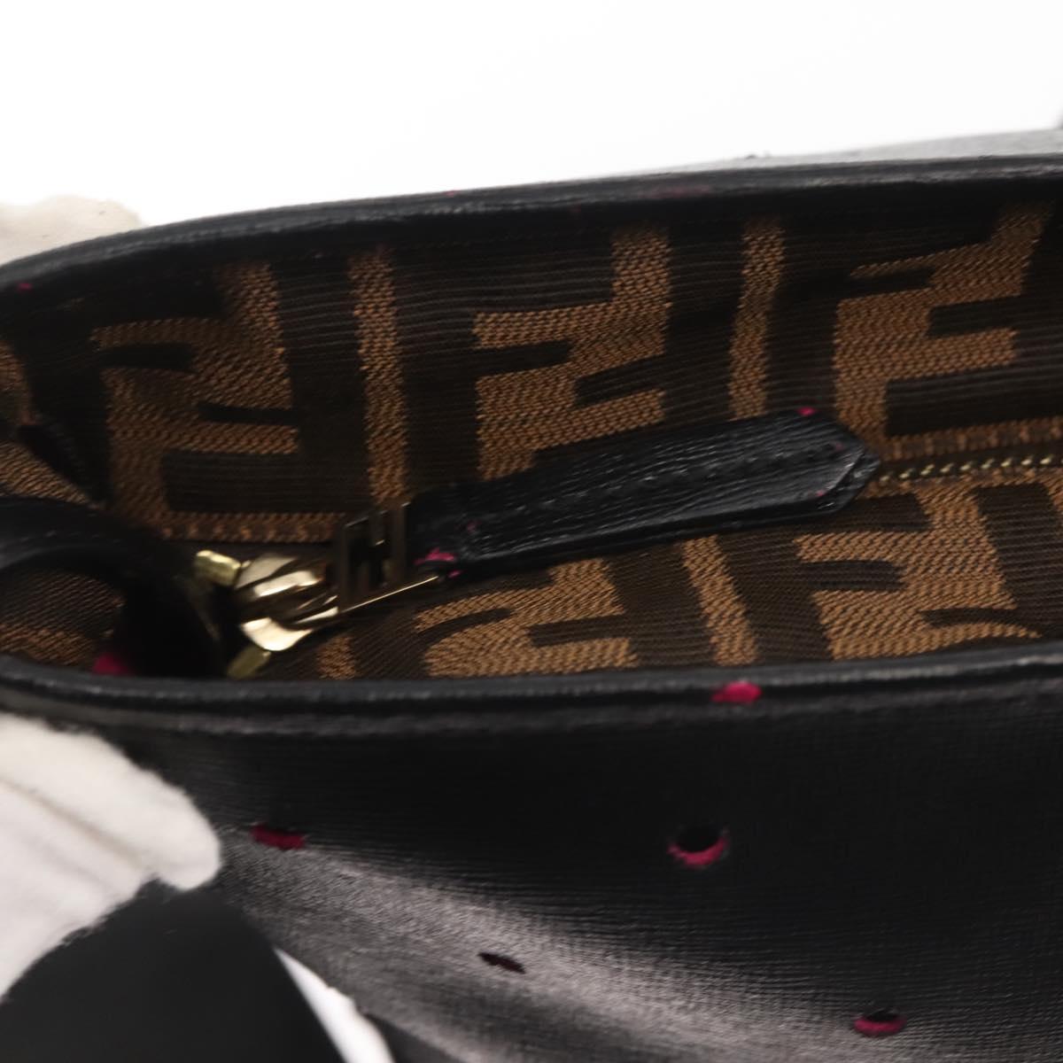 FENDI Tote Bag Leather Black Gold Auth bs29107