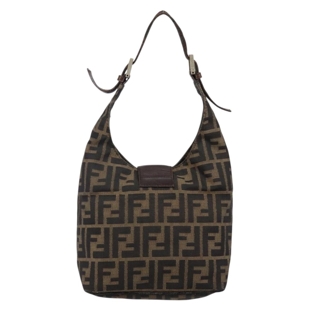 FENDI Zucca Canvas Mamma Baguette Shoulder Bag Black Brown Auth bs29108