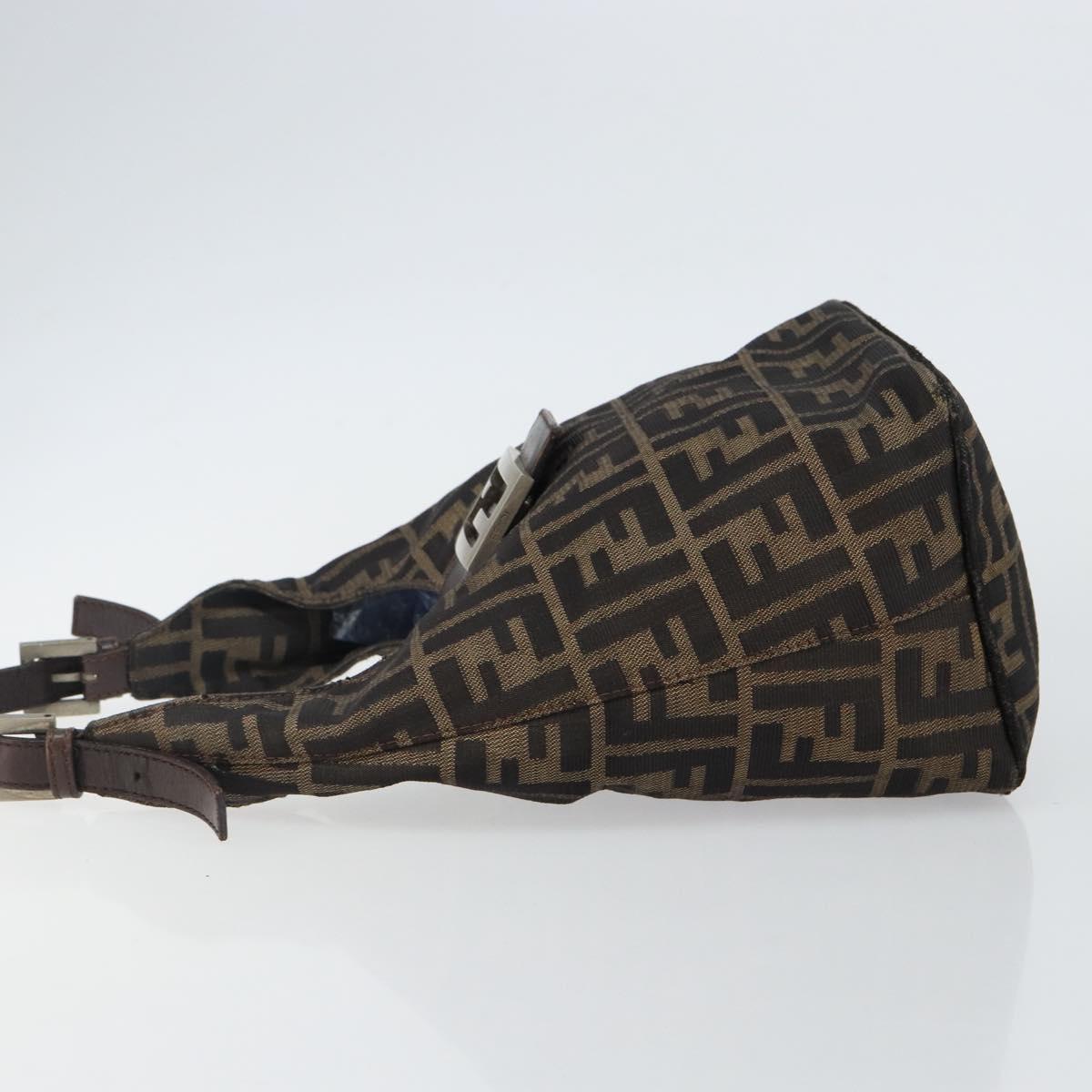 FENDI Zucca Canvas Mamma Baguette Shoulder Bag Black Brown Auth bs29108