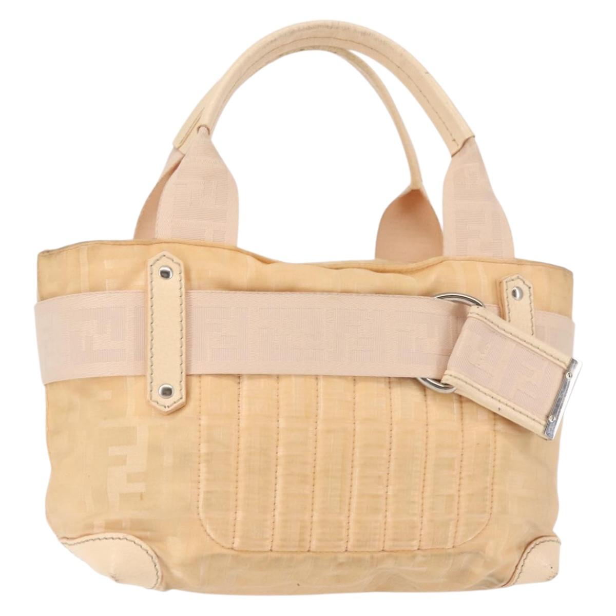 FENDI Zucca Canvas Hand Bag Beige Auth bs29109