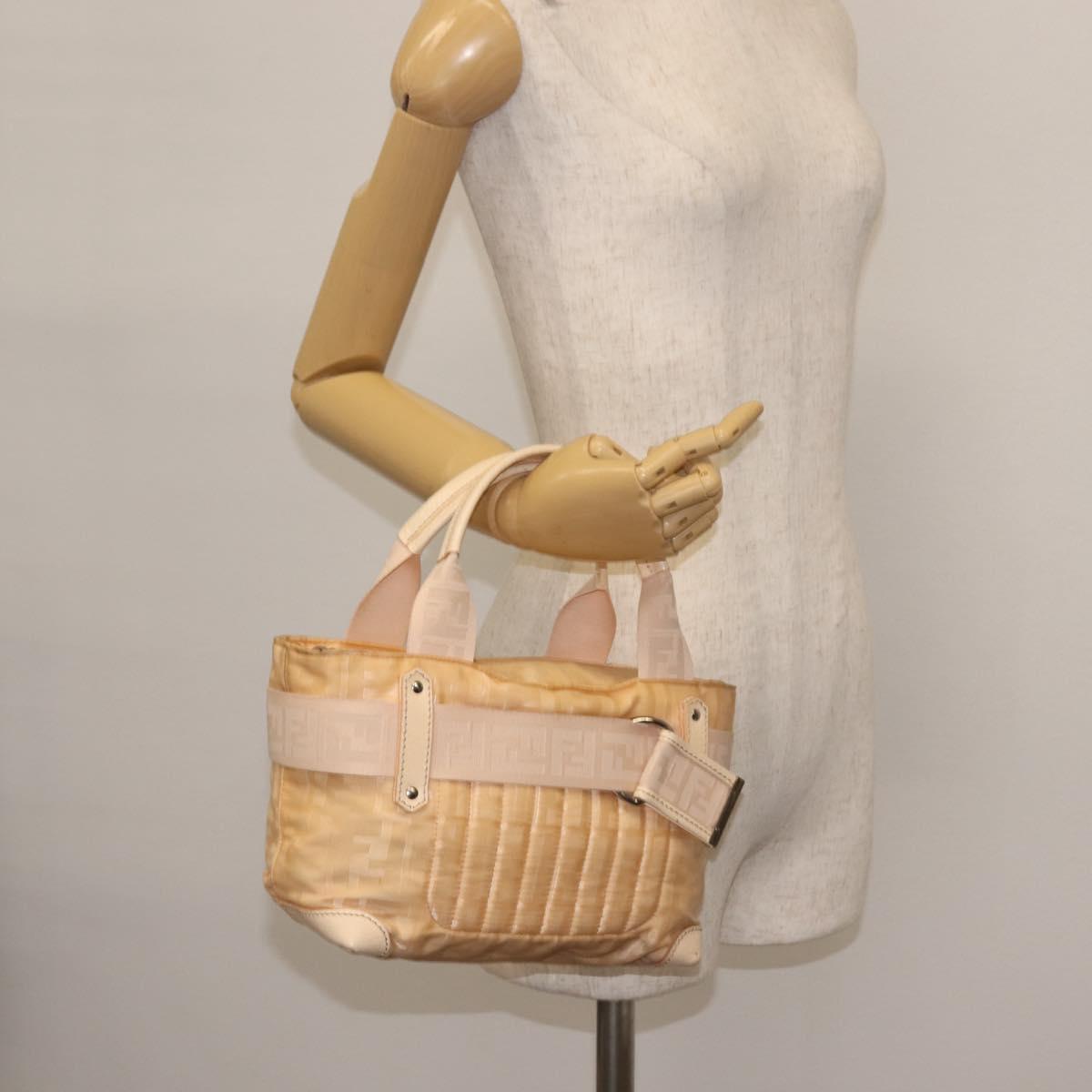 FENDI Zucca Canvas Hand Bag Beige Auth bs29109