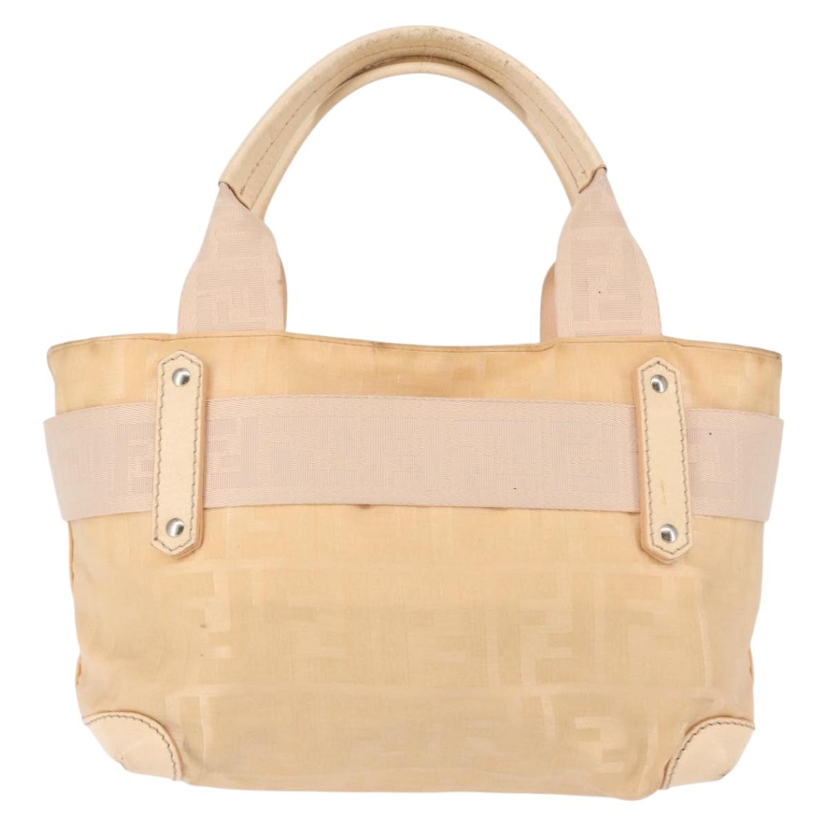 FENDI Zucca Canvas Hand Bag Beige Auth bs29109