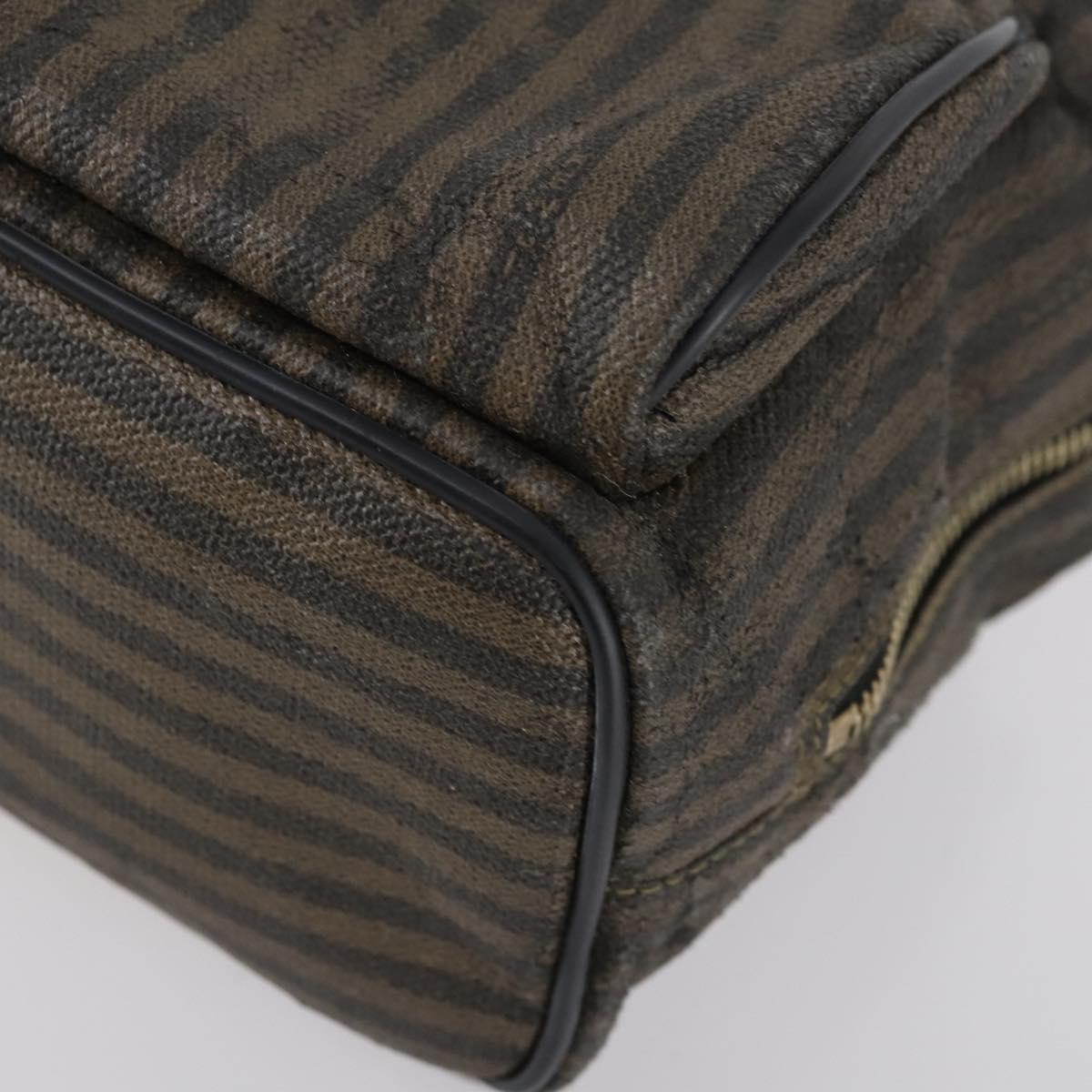 FENDI Pecan Canvas Backpack Brown Black gold Auth bs29110