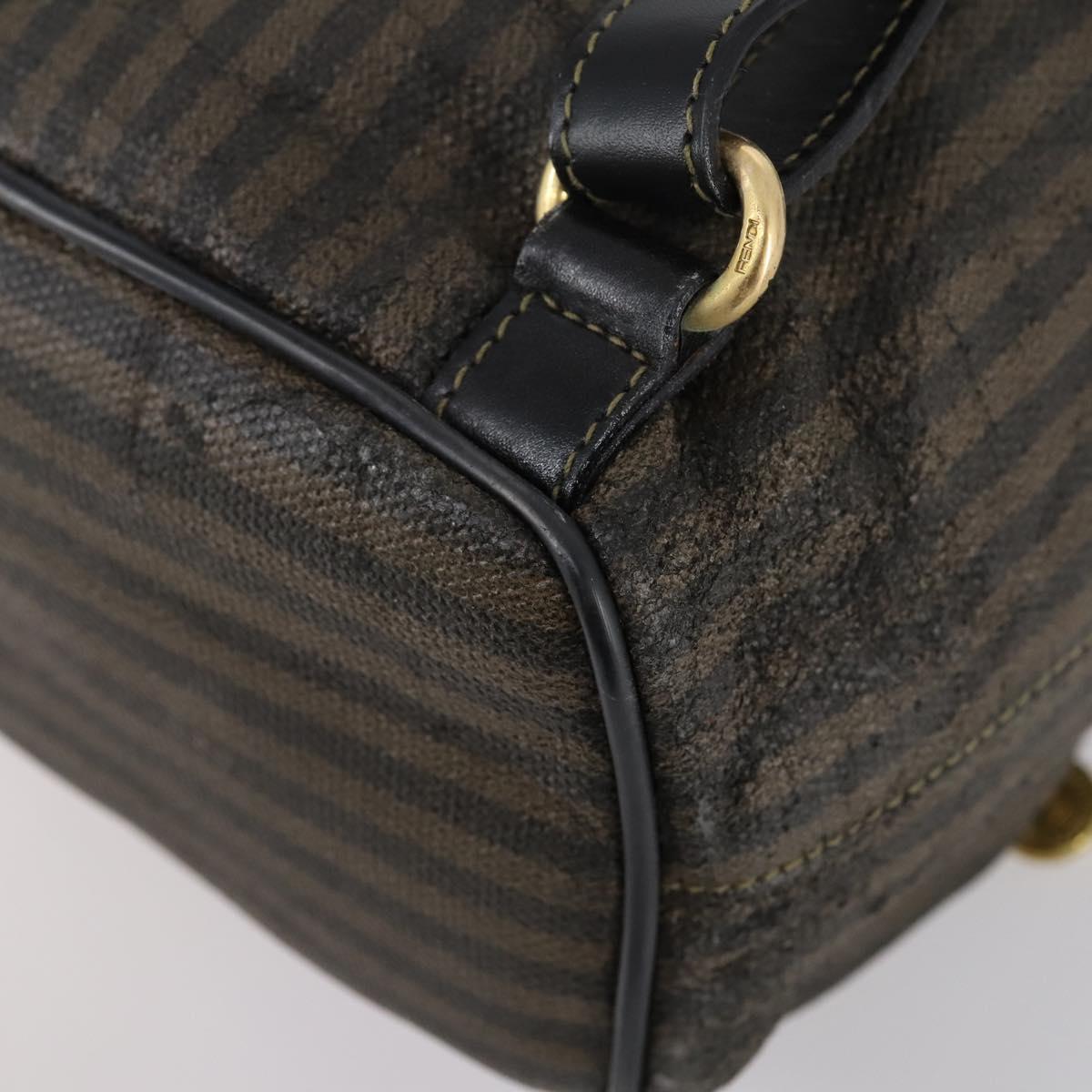 FENDI Pecan Canvas Backpack Brown Black gold Auth bs29110