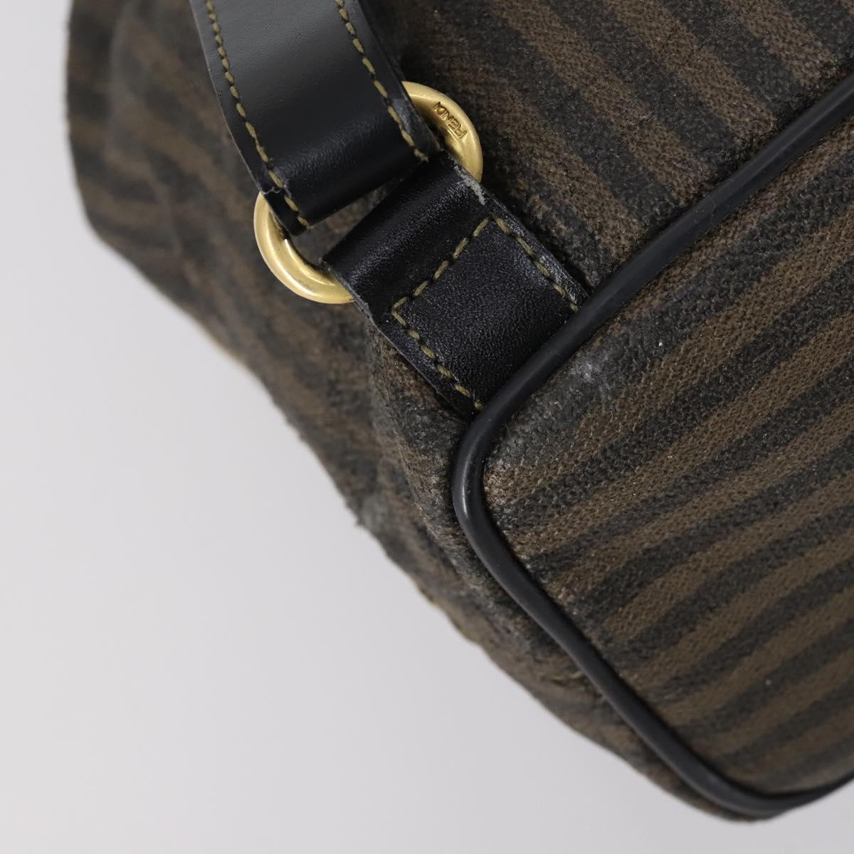 FENDI Pecan Canvas Backpack Brown Black gold Auth bs29110