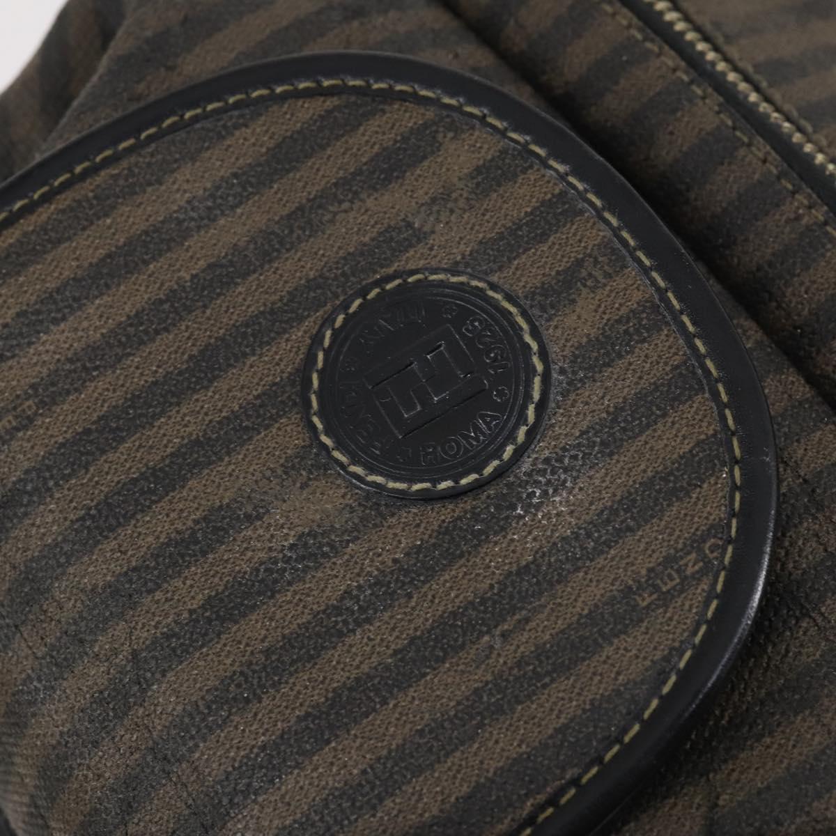 FENDI Pecan Canvas Backpack Brown Black gold Auth bs29110