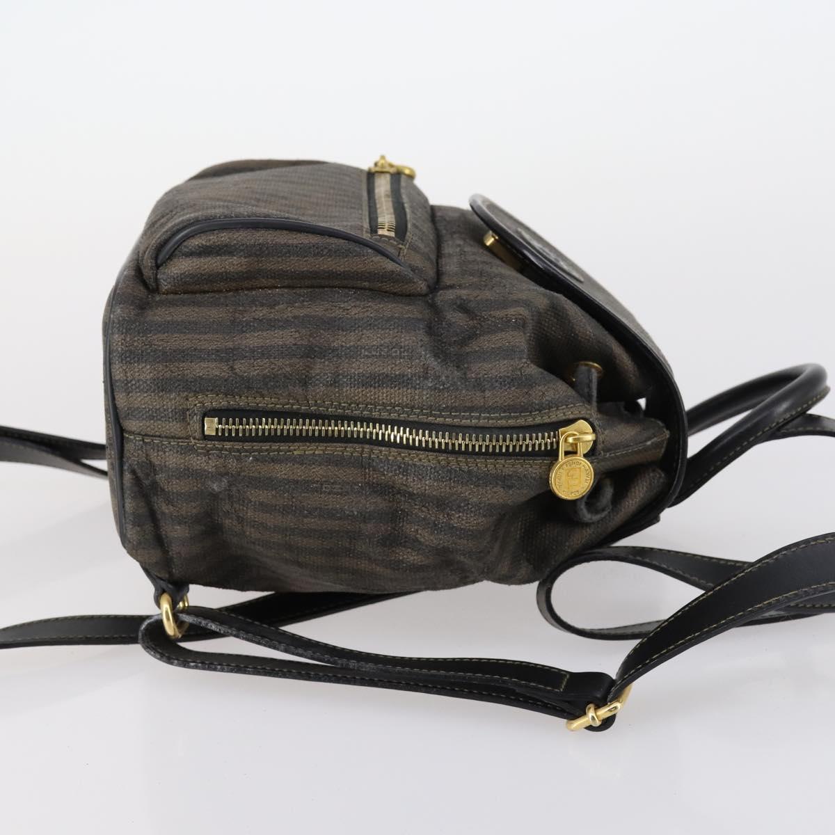 FENDI Pecan Canvas Backpack Brown Black gold Auth bs29110