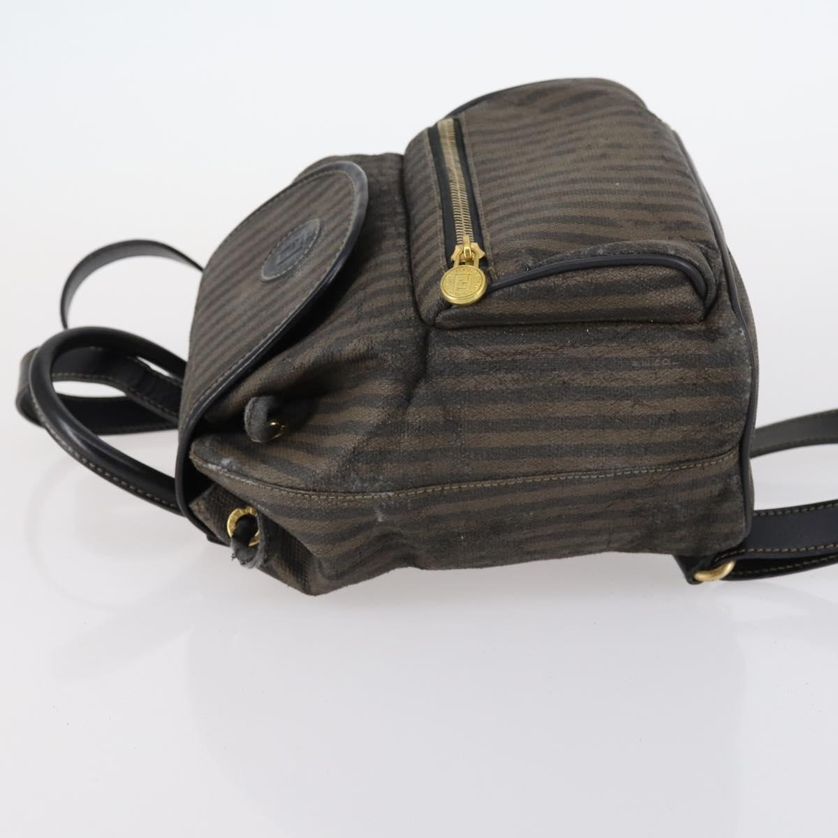 FENDI Pecan Canvas Backpack Brown Black gold Auth bs29110