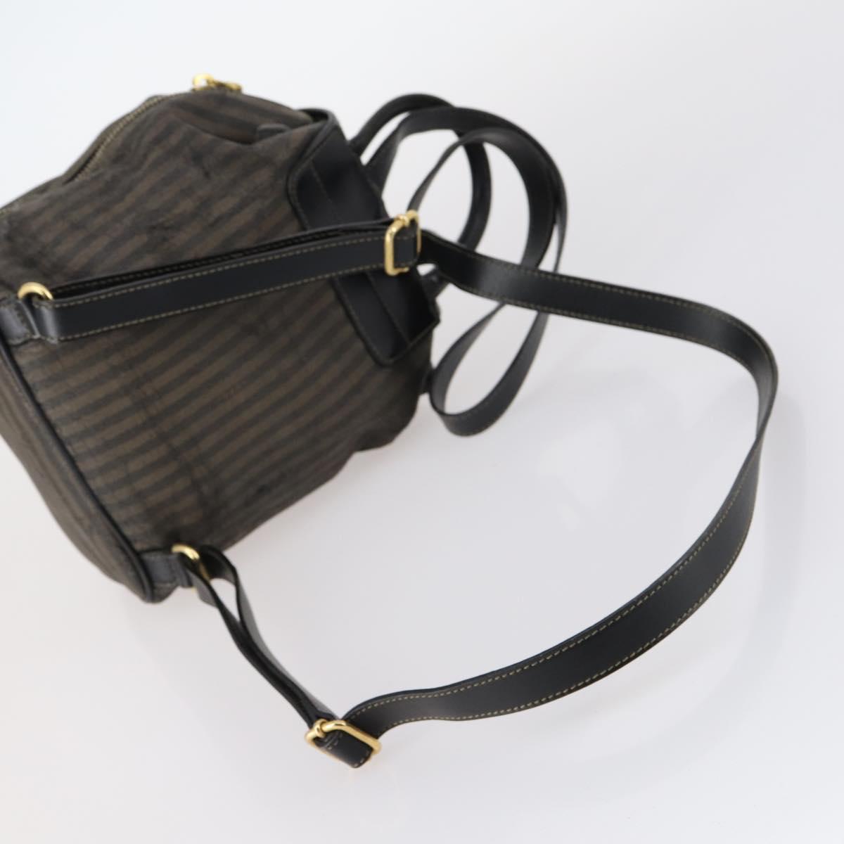 FENDI Pecan Canvas Backpack Brown Black gold Auth bs29110