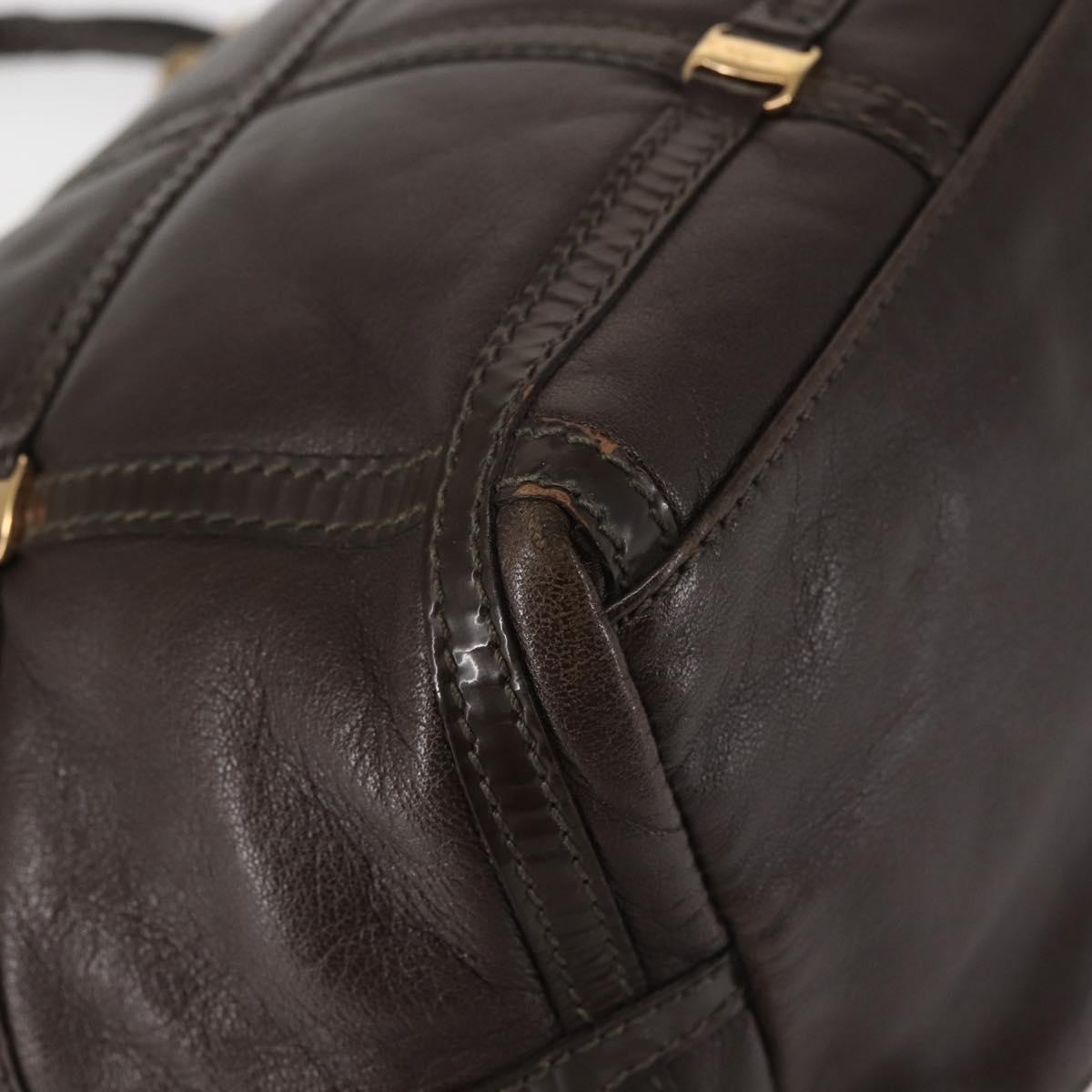 Salvatore Ferragamo Chain Vala Shoulder Bag Leather Brown Gold Auth bs29113