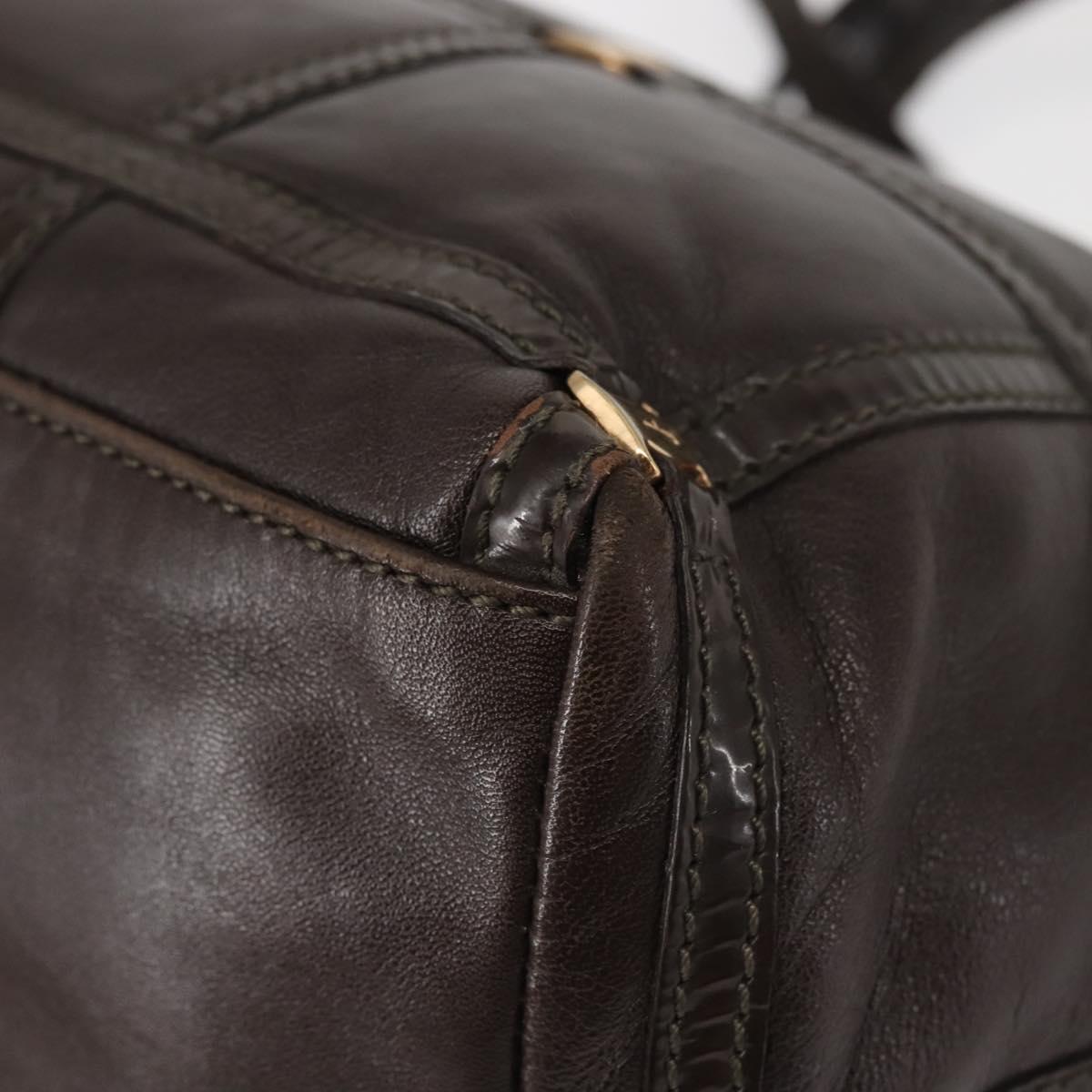 Salvatore Ferragamo Chain Vala Shoulder Bag Leather Brown Gold Auth bs29113