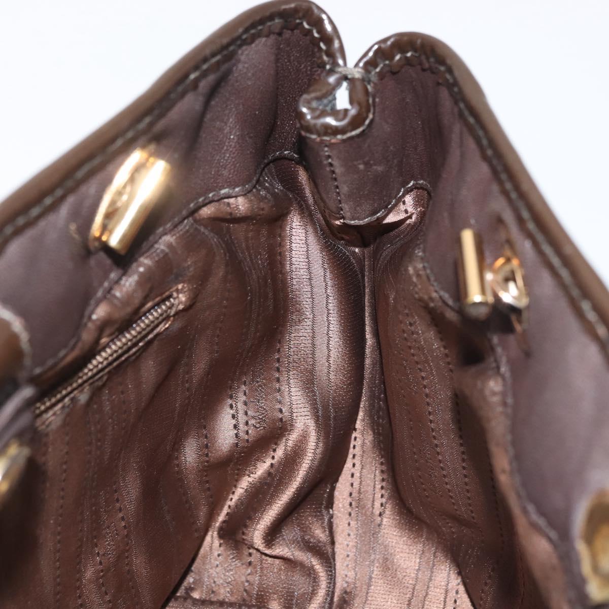 Salvatore Ferragamo Chain Vala Shoulder Bag Leather Brown Gold Auth bs29113