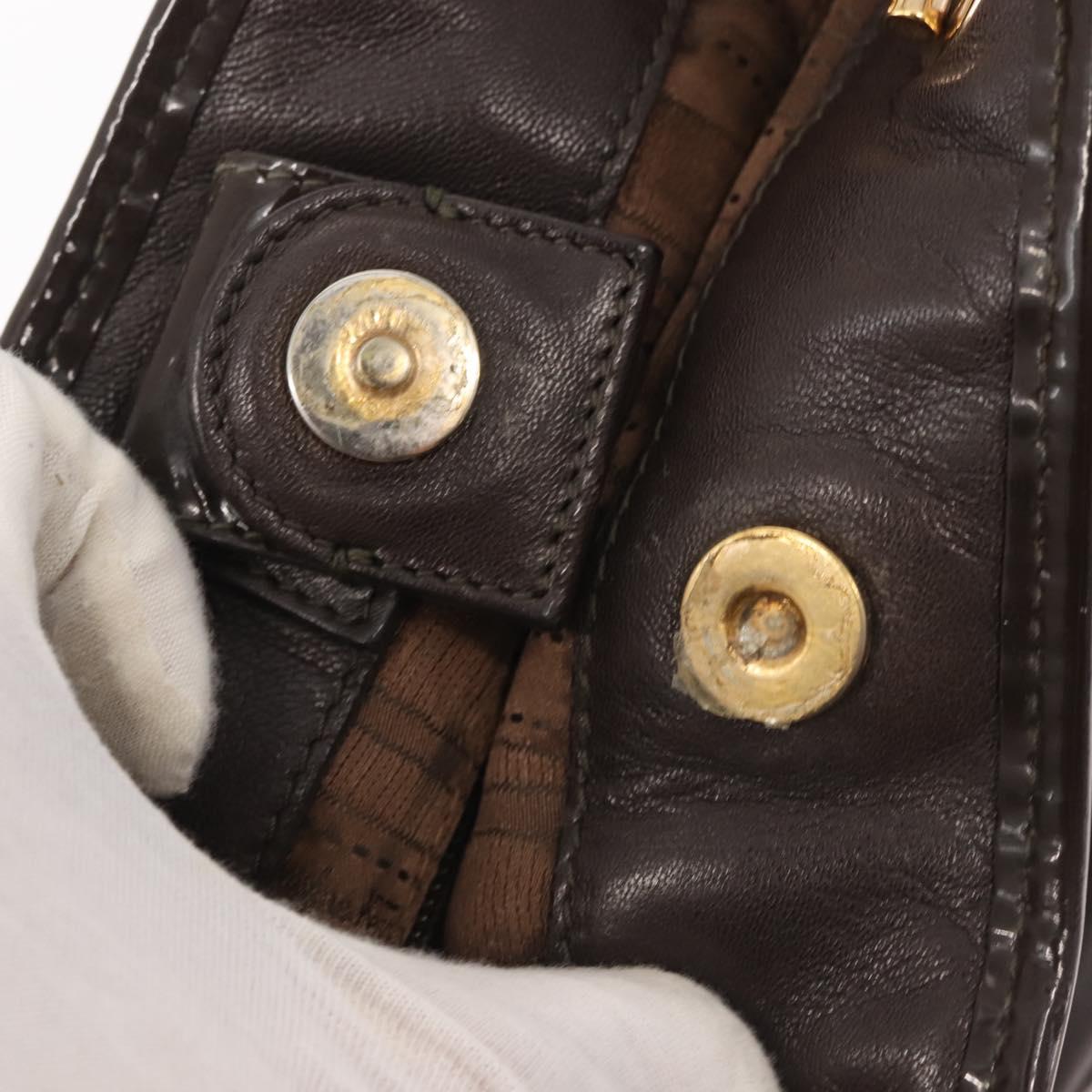 Salvatore Ferragamo Chain Vala Shoulder Bag Leather Brown Gold Auth bs29113