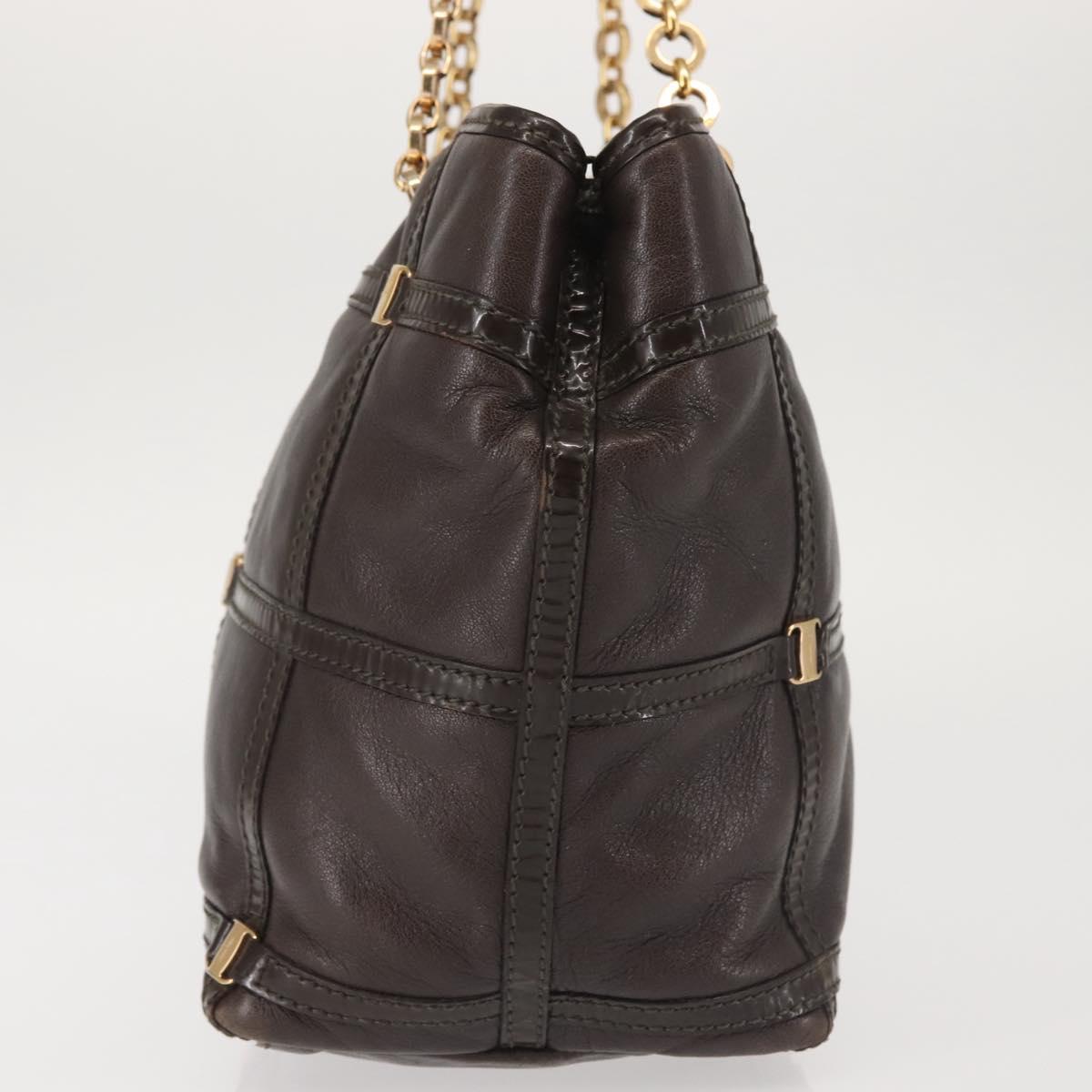 Salvatore Ferragamo Chain Vala Shoulder Bag Leather Brown Gold Auth bs29113