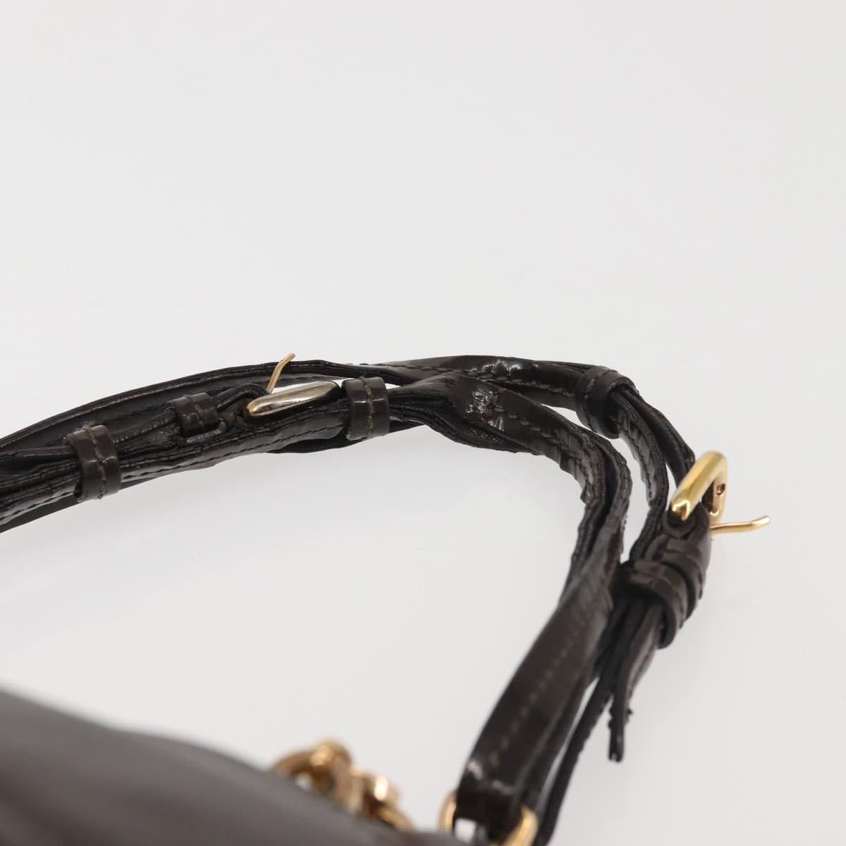 Salvatore Ferragamo Chain Vala Shoulder Bag Leather Brown Gold Auth bs29113