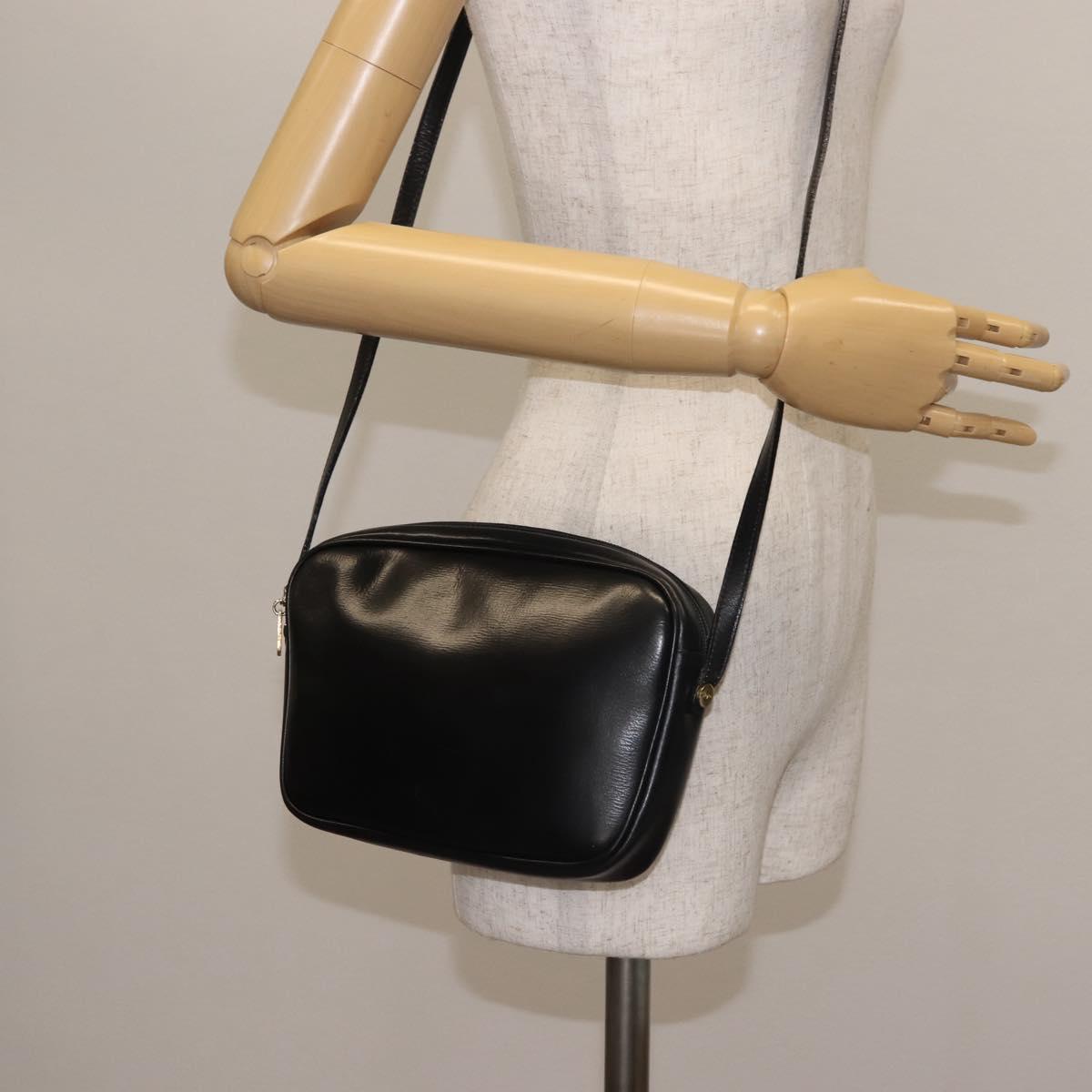 Salvatore Ferragamo Shoulder Bag Leather Black Gold Auth bs29115