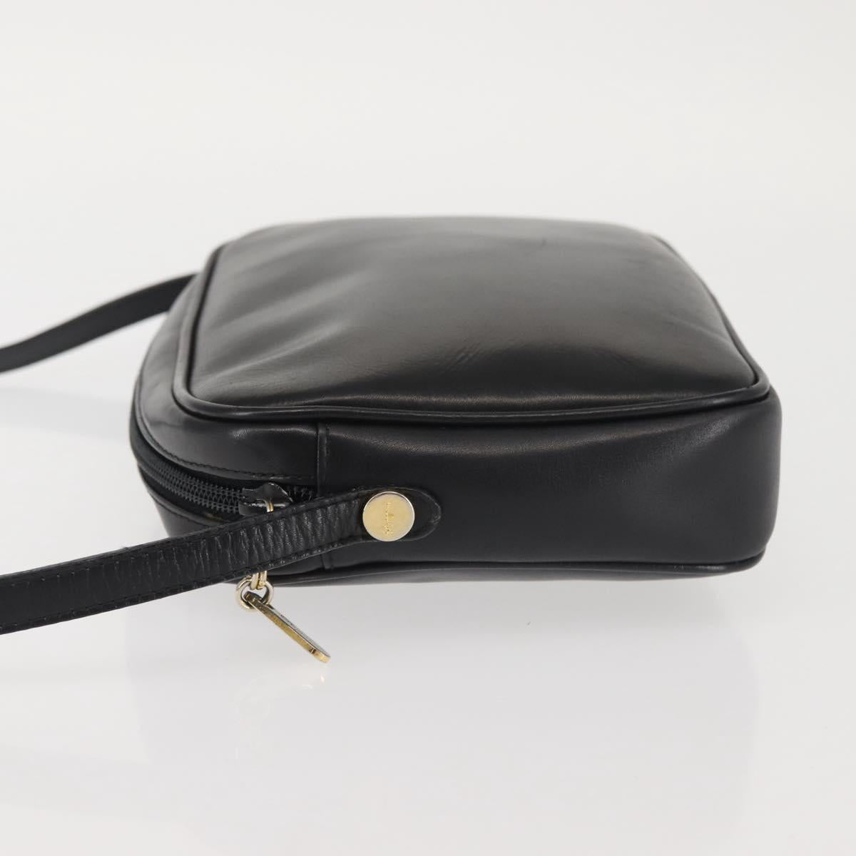 Salvatore Ferragamo Shoulder Bag Leather Black Gold Auth bs29115