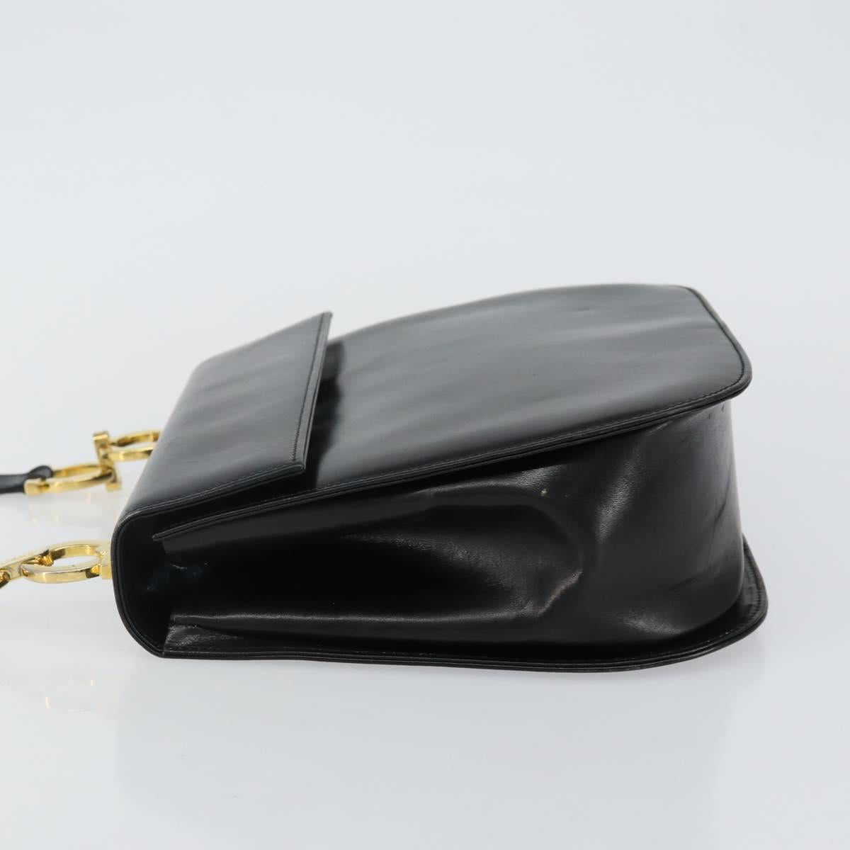 Salvatore Ferragamo Gancini Shoulder Bag Leather Black Gold Auth bs29116