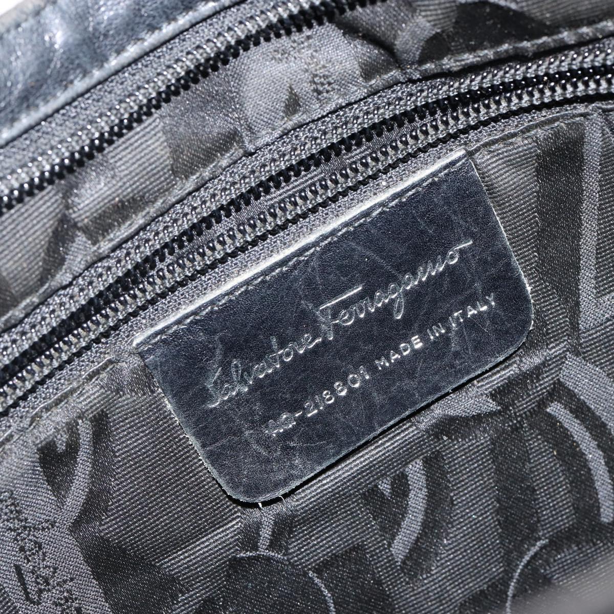 Salvatore Ferragamo Vala Chain Shoulder Bag Canvas Black Auth bs29117