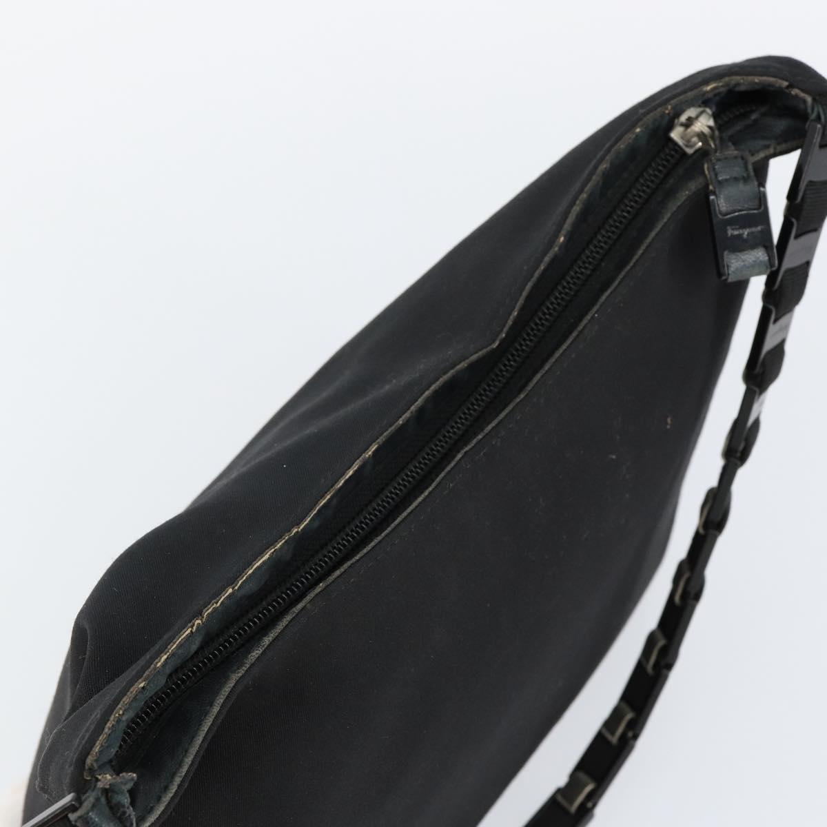 Salvatore Ferragamo Vala Chain Shoulder Bag Canvas Black Auth bs29117