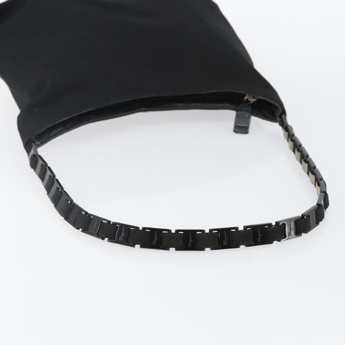 Salvatore Ferragamo Vala Chain Shoulder Bag Canvas Black Auth bs29117