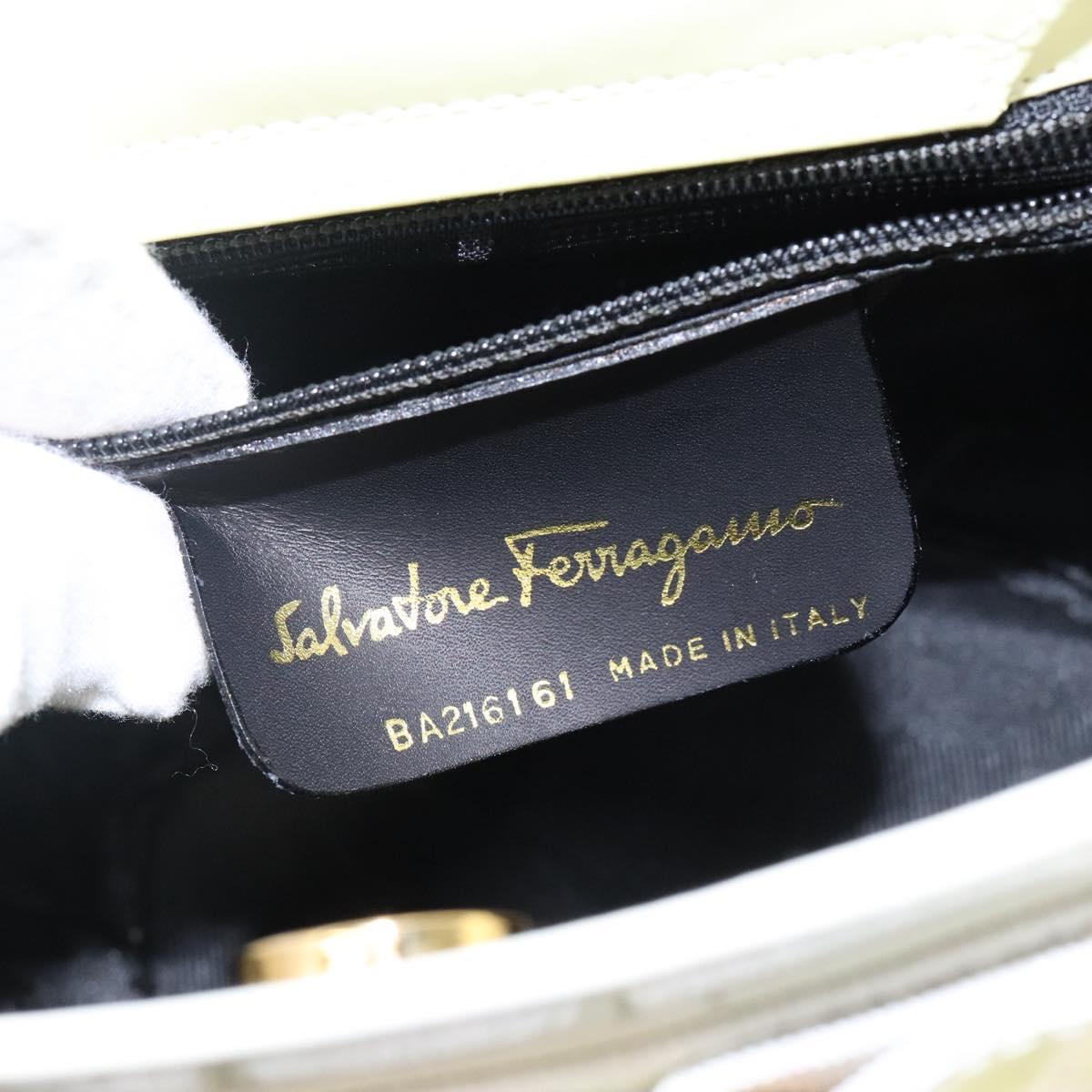 Salvatore Ferragamo Vala Hand Bag Enamel White Gold Auth bs29118
