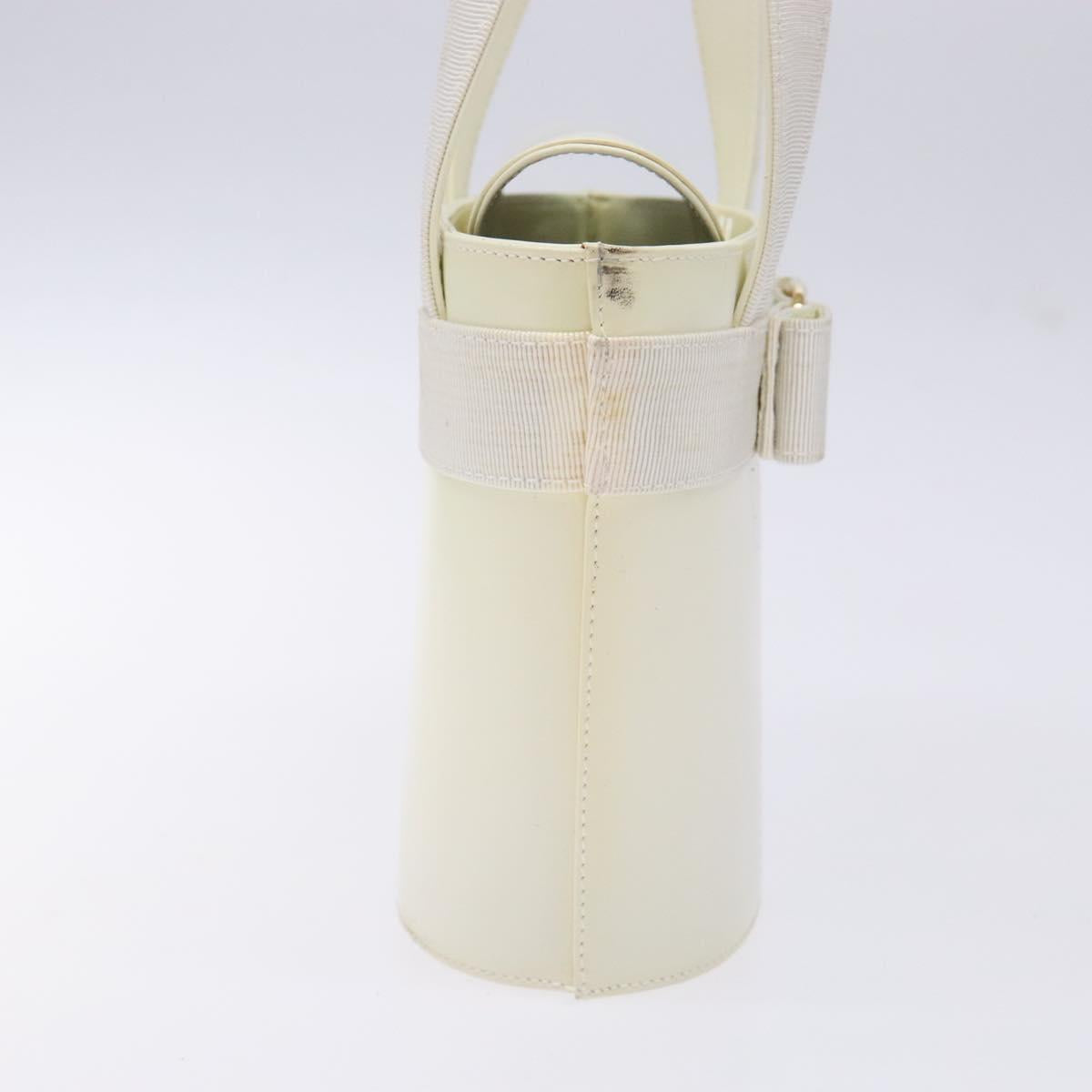 Salvatore Ferragamo Vala Hand Bag Enamel White Gold Auth bs29118