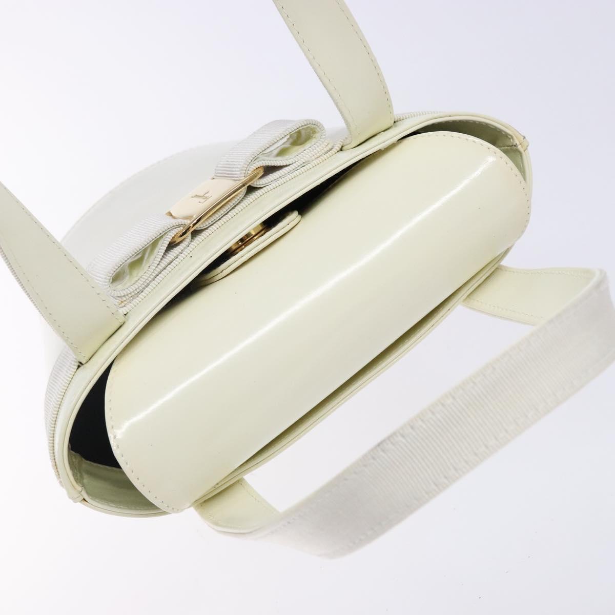 Salvatore Ferragamo Vala Hand Bag Enamel White Gold Auth bs29118