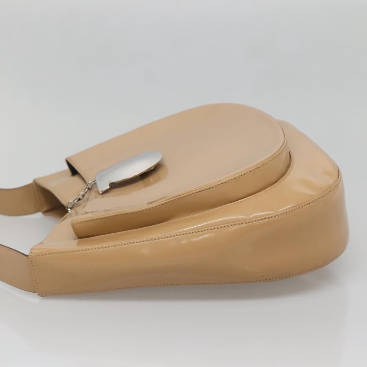 Salvatore Ferragamo Shoulder Bag Enamel Beige Silver Auth bs29120