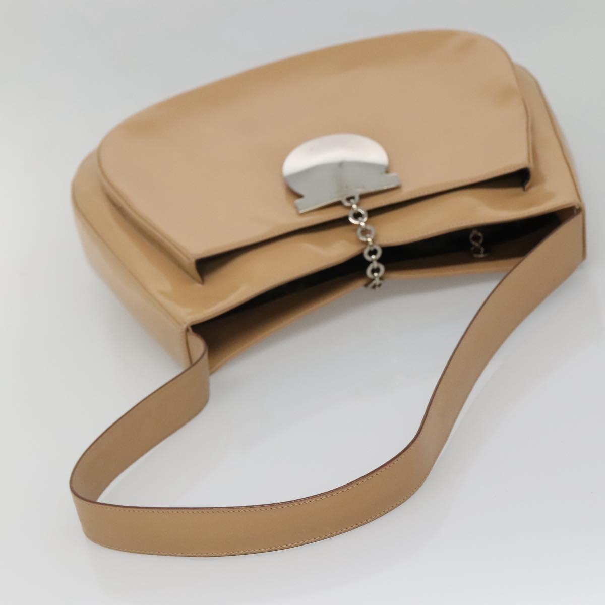 Salvatore Ferragamo Shoulder Bag Enamel Beige Silver Auth bs29120
