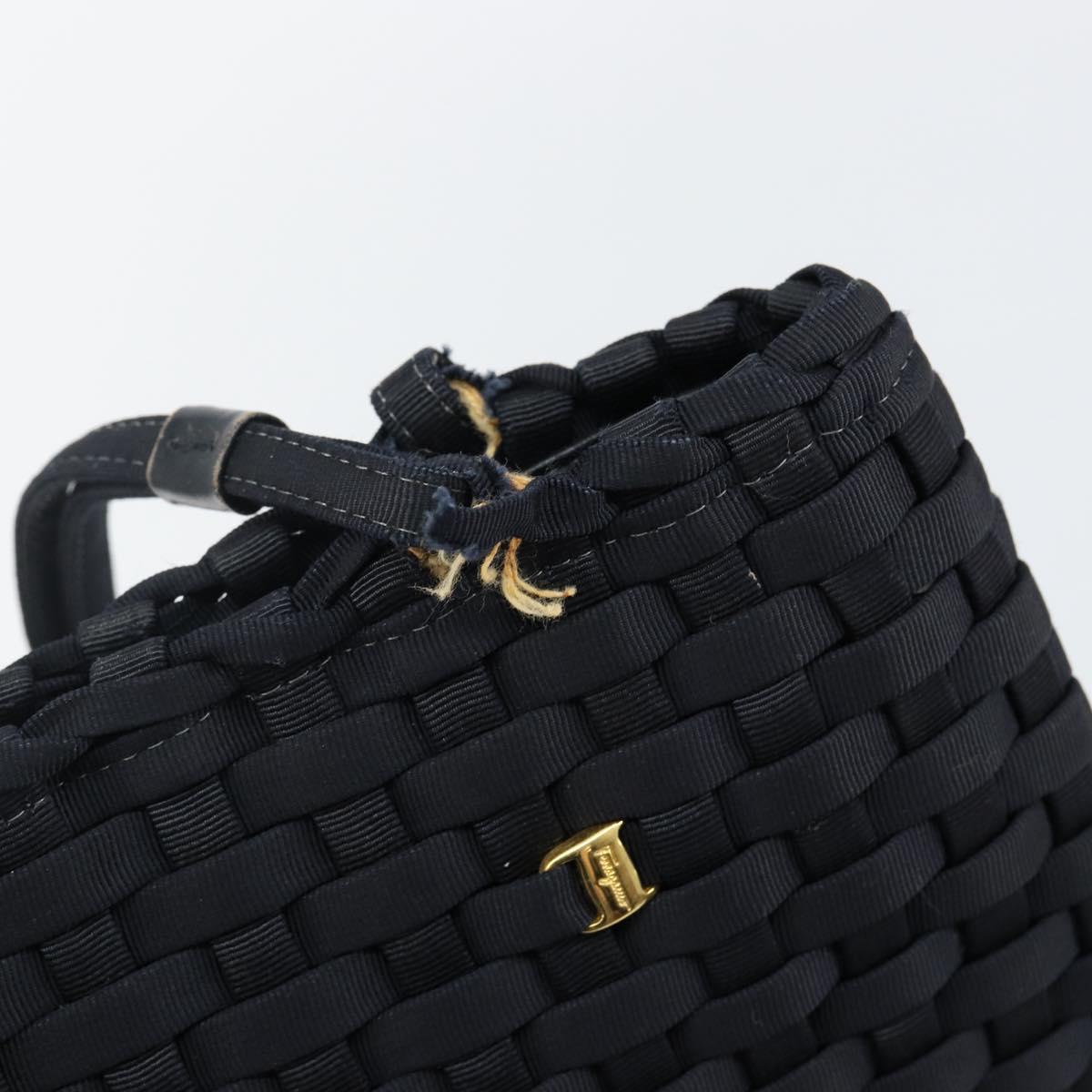 Salvatore Ferragamo Vala Shoulder Bag Nylon Black Gold Auth bs29122