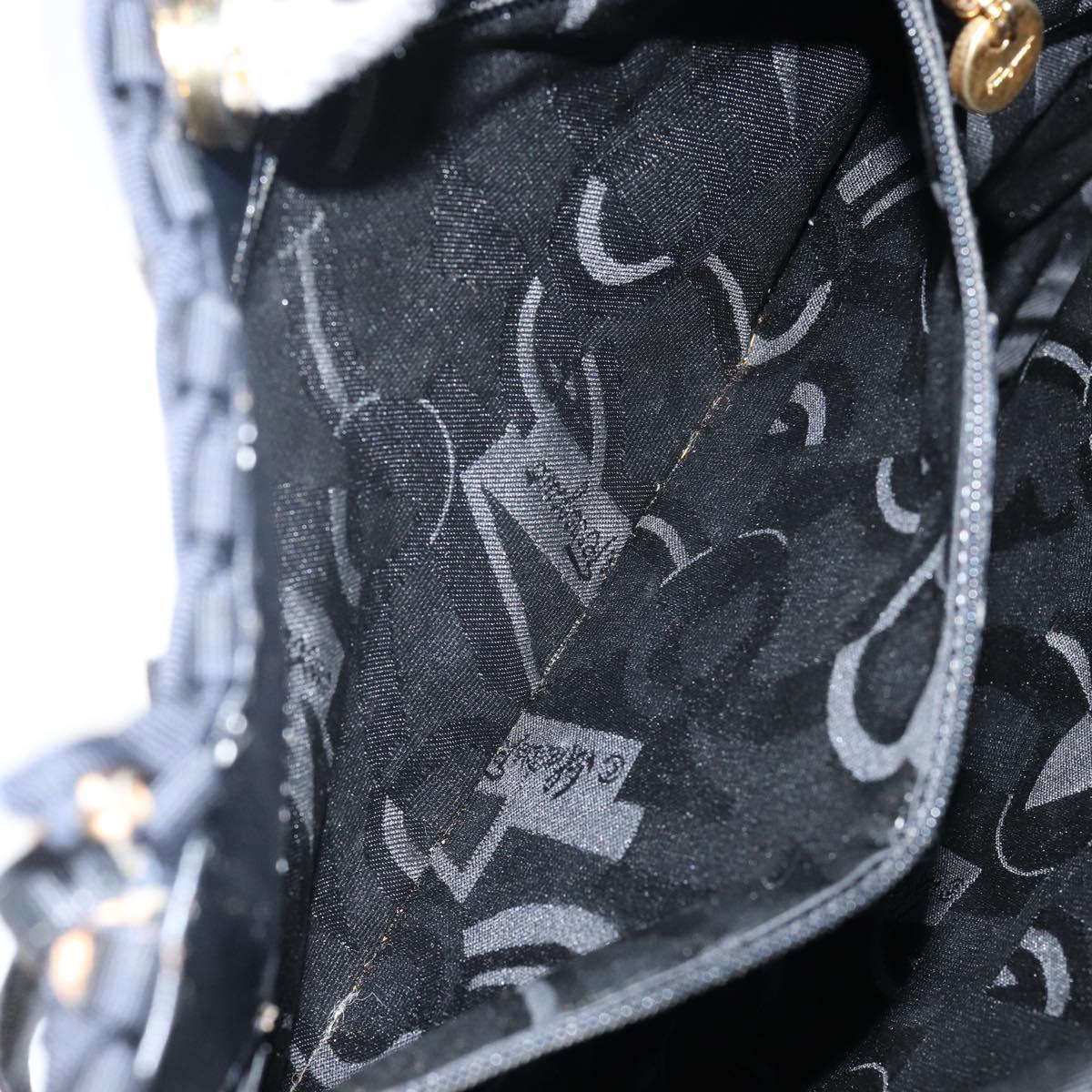 Salvatore Ferragamo Vala Shoulder Bag Nylon Black Gold Auth bs29122
