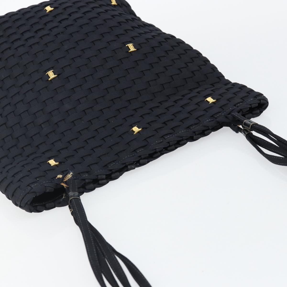 Salvatore Ferragamo Vala Shoulder Bag Nylon Black Gold Auth bs29122