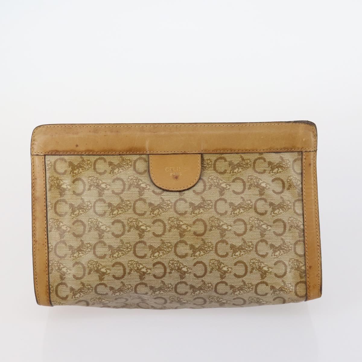 CELINE Macadam Canvas Clutch Bag PVC 4Set Brown Beige Auth bs29137