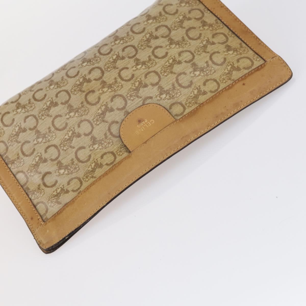 CELINE Macadam Canvas Clutch Bag PVC 4Set Brown Beige Auth bs29137