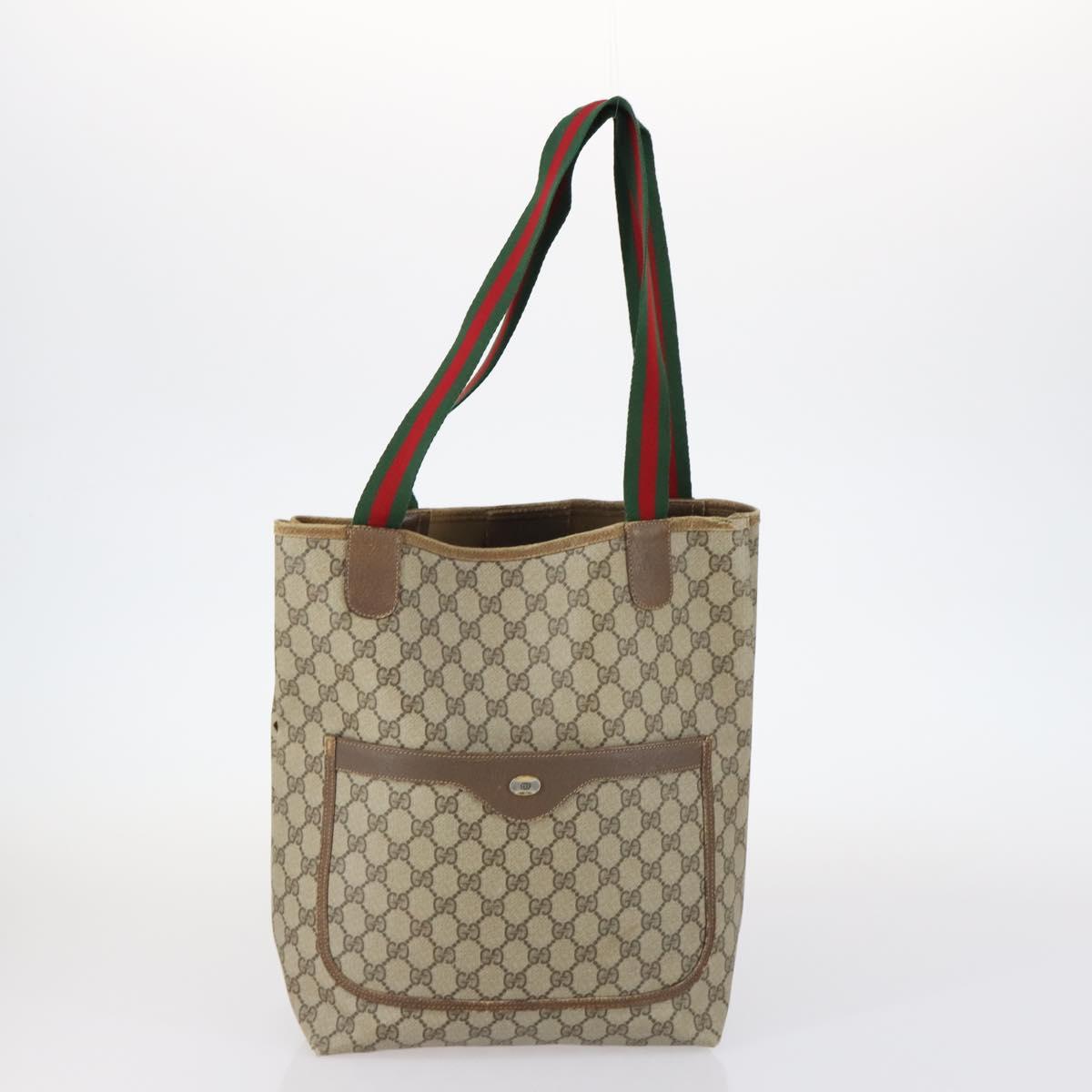 GUCCI GG Supreme Bamboo Web Sherry Line Bag Nylon PVC 3Set Beige Auth bs29146