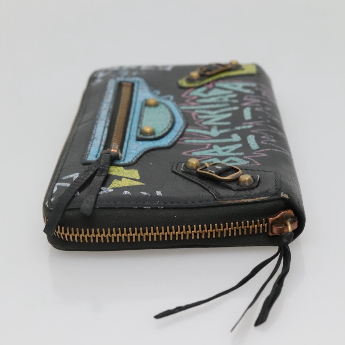 BALENCIAGA Wallet Leather Black Gold 253036 Auth bs29147