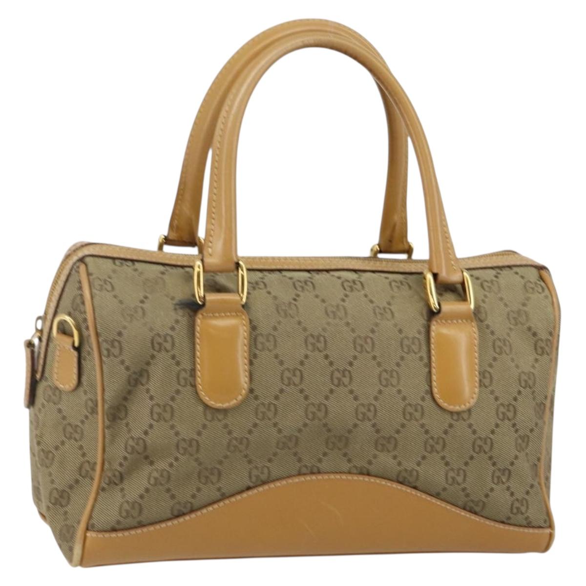 GUCCI GG Canvas Boston Bag Beige Gold Auth bs29152