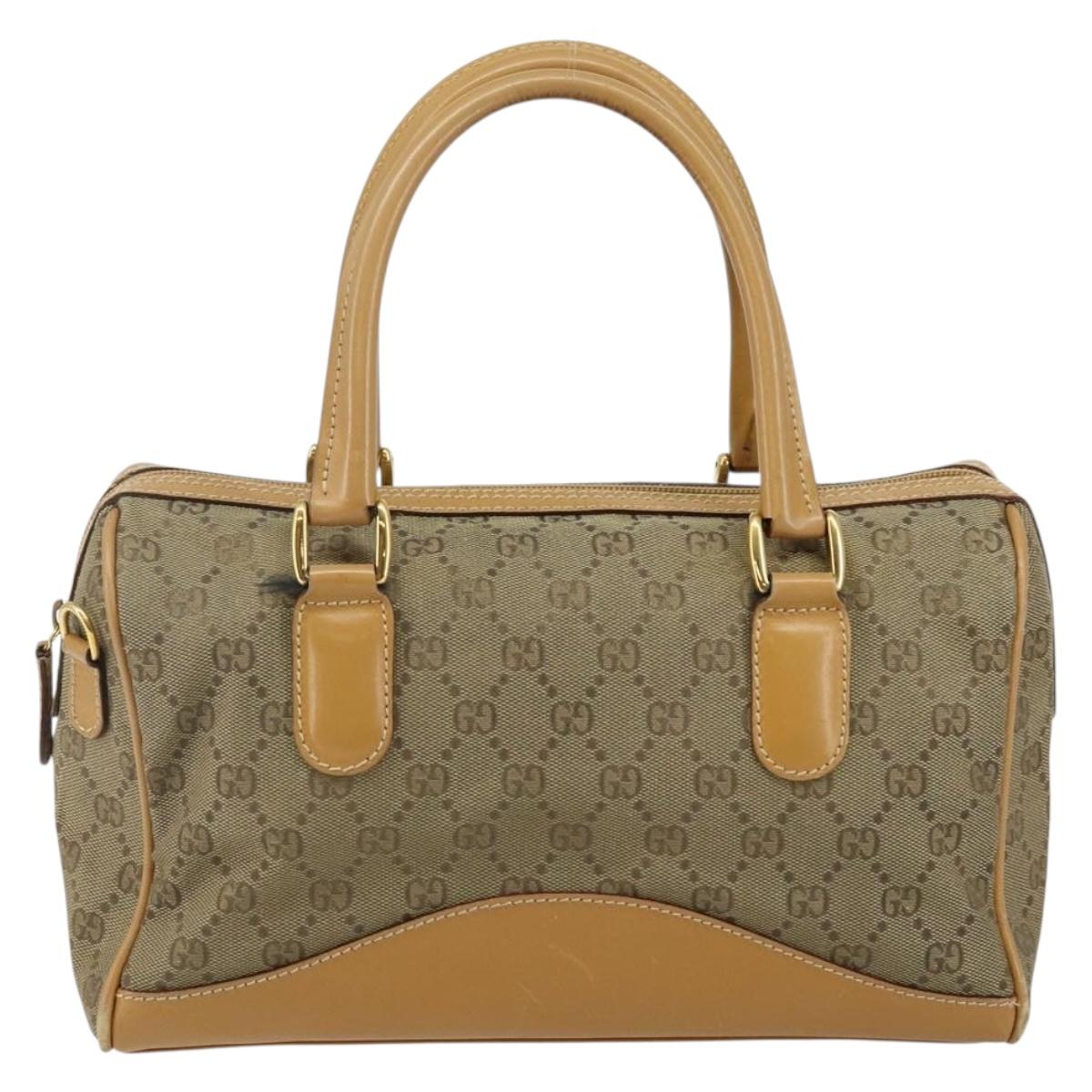 GUCCI GG Canvas Boston Bag Beige Gold Auth bs29152