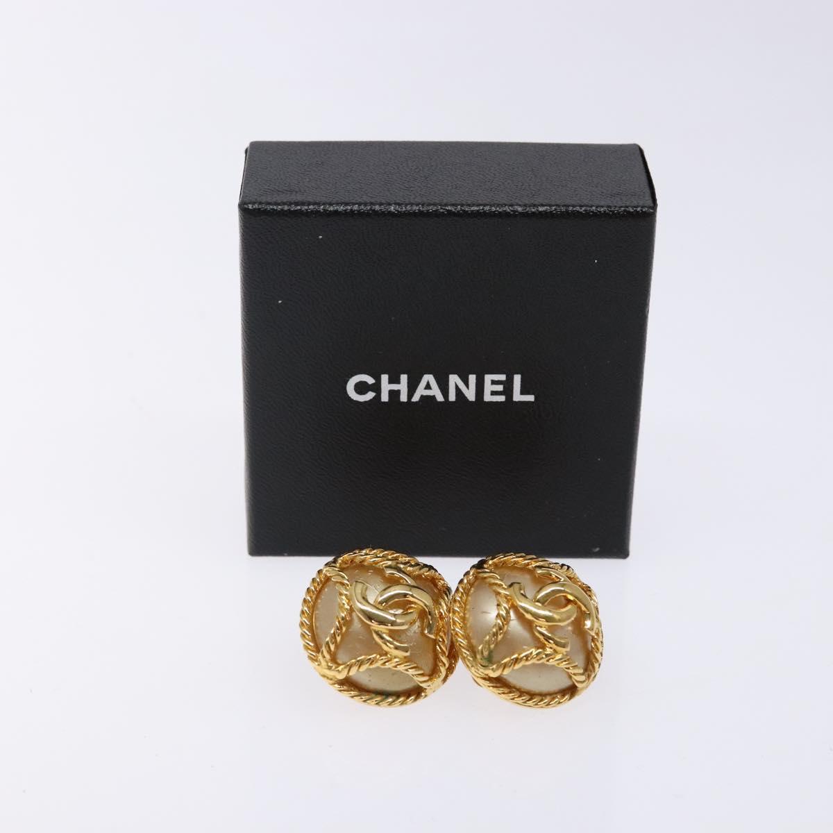 CHANEL Earring metal Gold CC Auth bs29159
