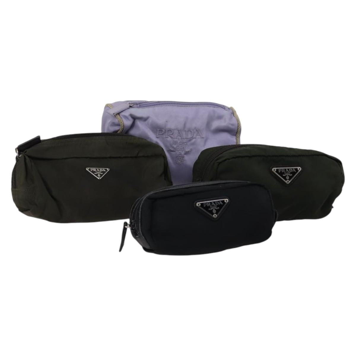 PRADA Pouch Nylon 4 Set Black Khaki purple Auth bs29189